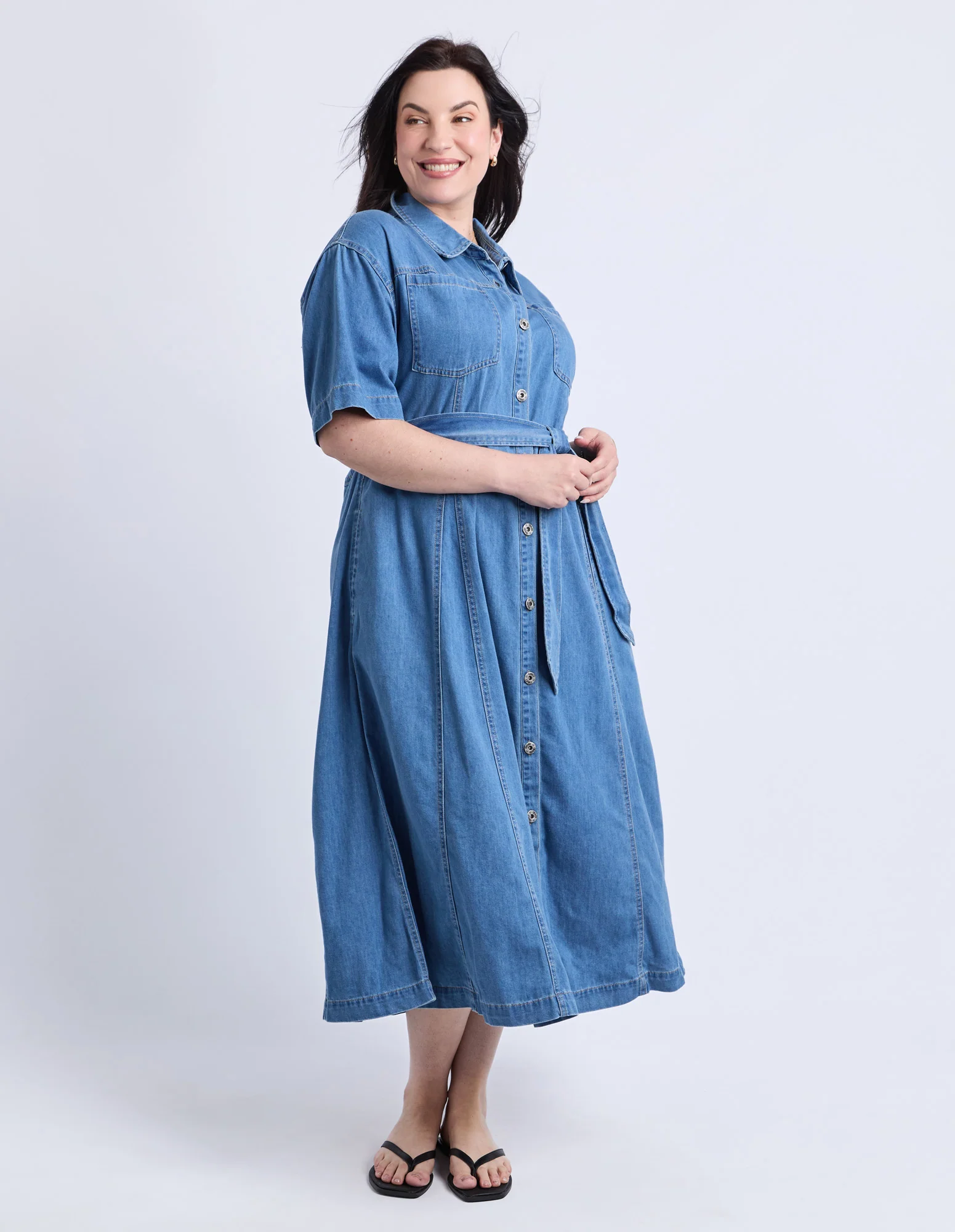 River Denim Dress Mid Blue Wash - Image 3