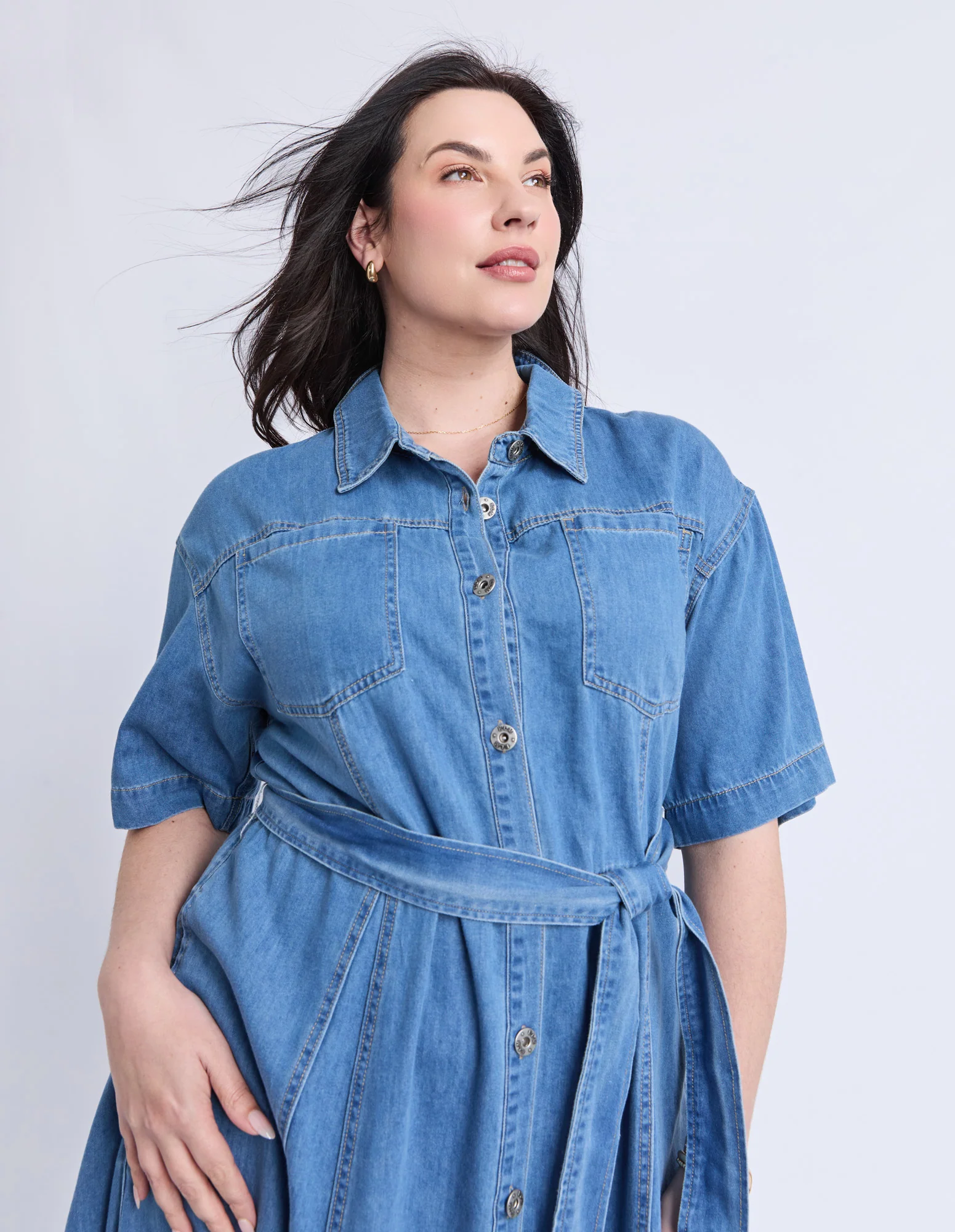 River Denim Dress Mid Blue Wash - Image 5