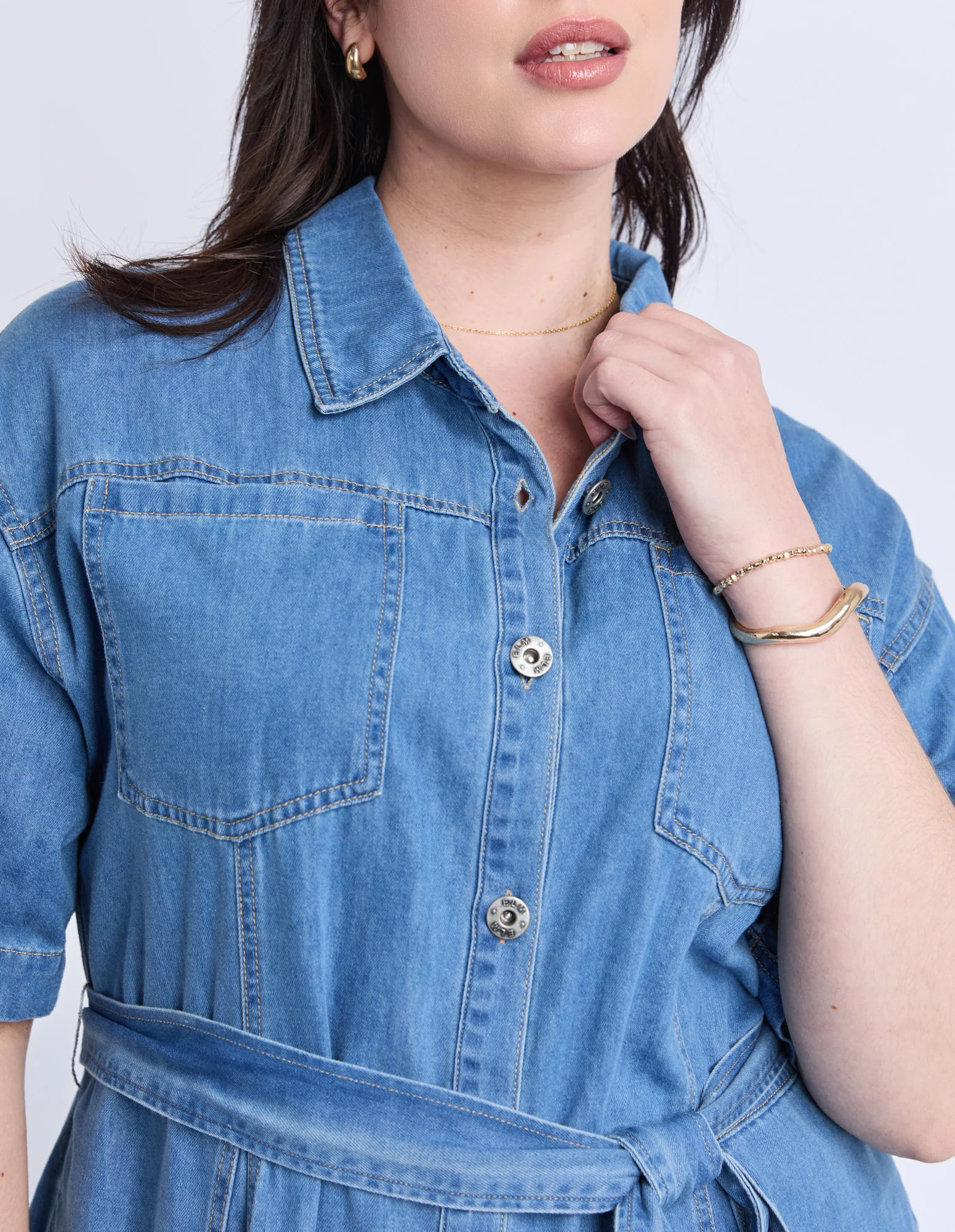 River Denim Dress Mid Blue Wash - Image 6