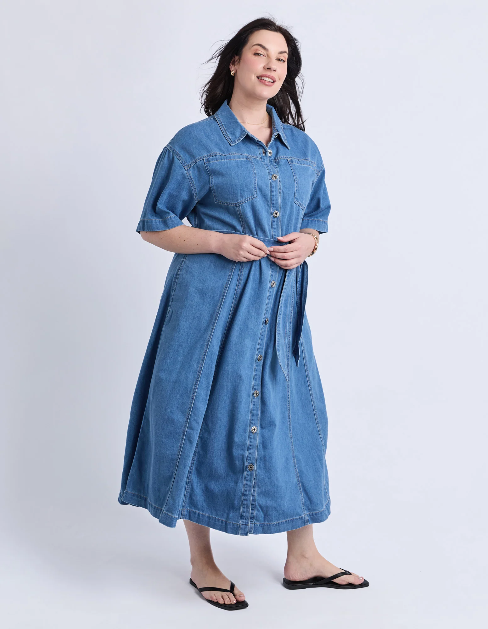 River Denim Dress Mid Blue Wash - Image 7