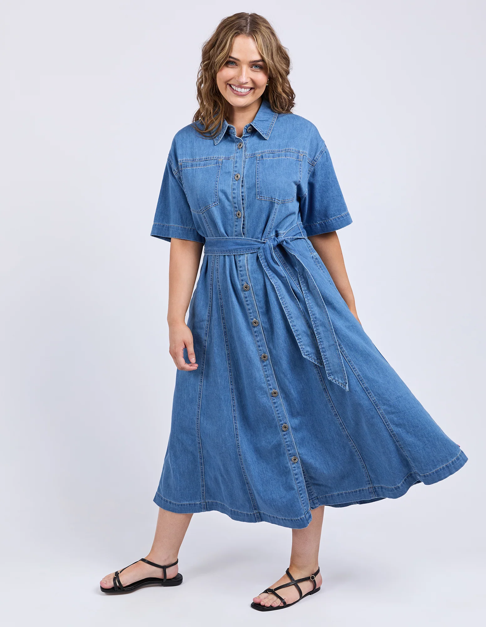 River Denim Dress Mid Blue Wash - Image 8
