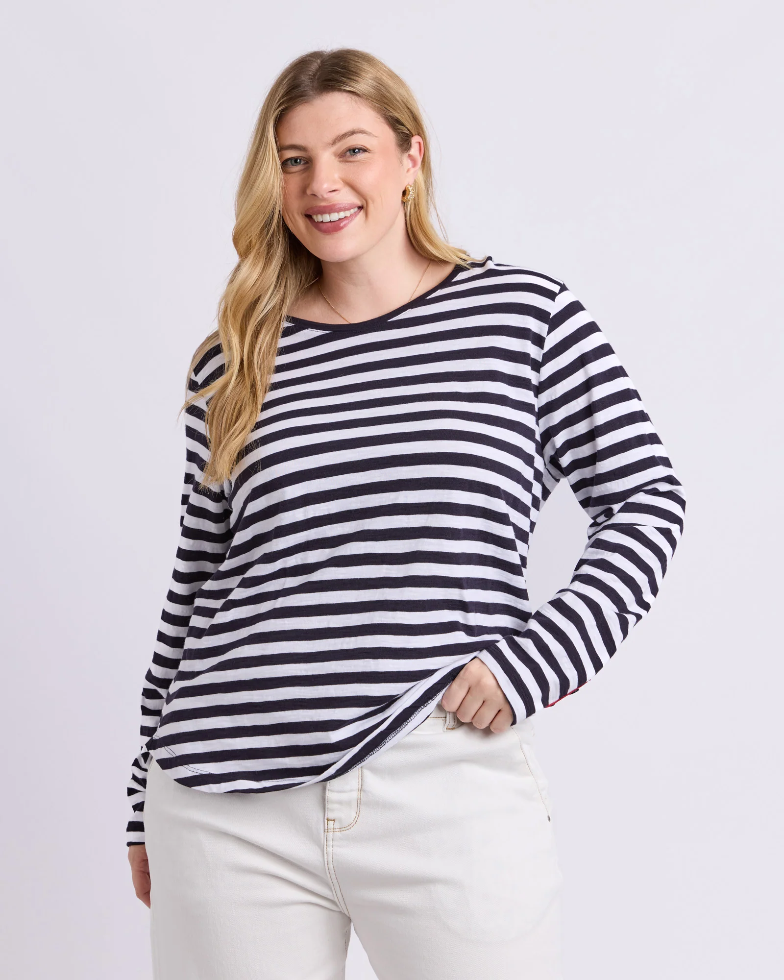 Riviera Long Sleeve Tee Navy & White Stripe - Image 2