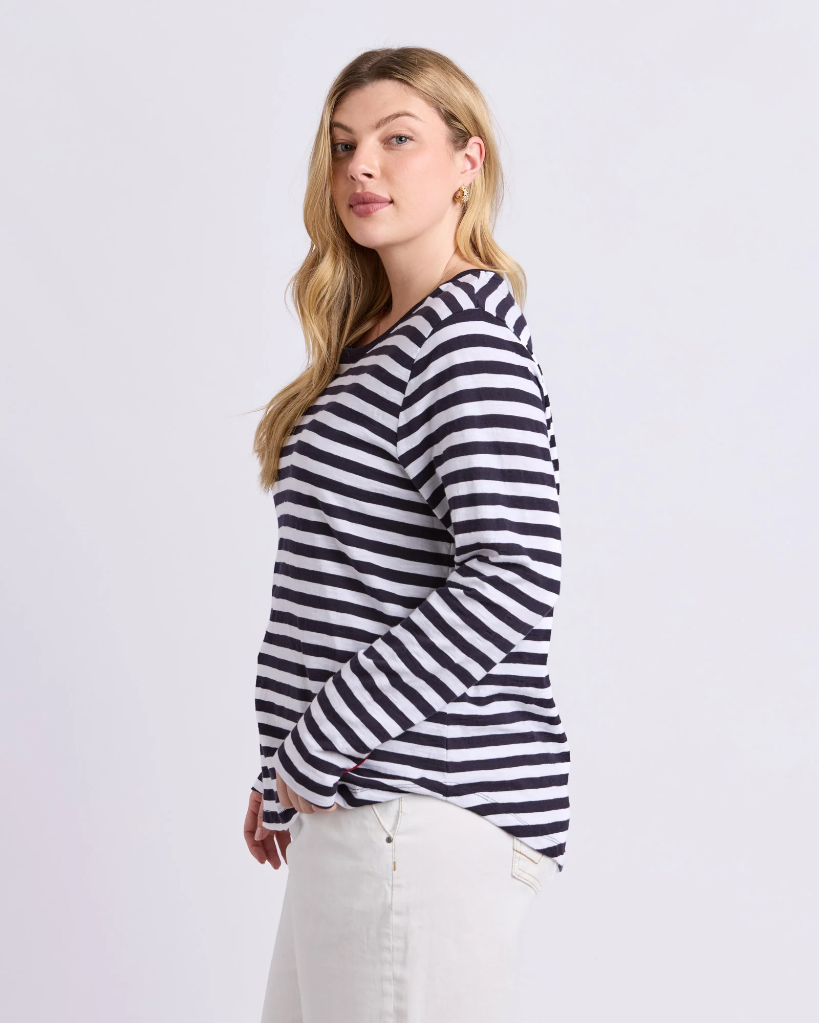 Riviera Long Sleeve Tee Navy & White Stripe - Image 5