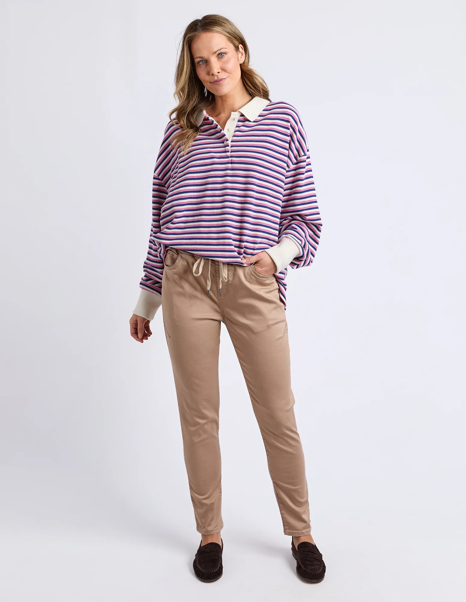Riviera Polo Sweater Navy & Red Stripe - Image 2