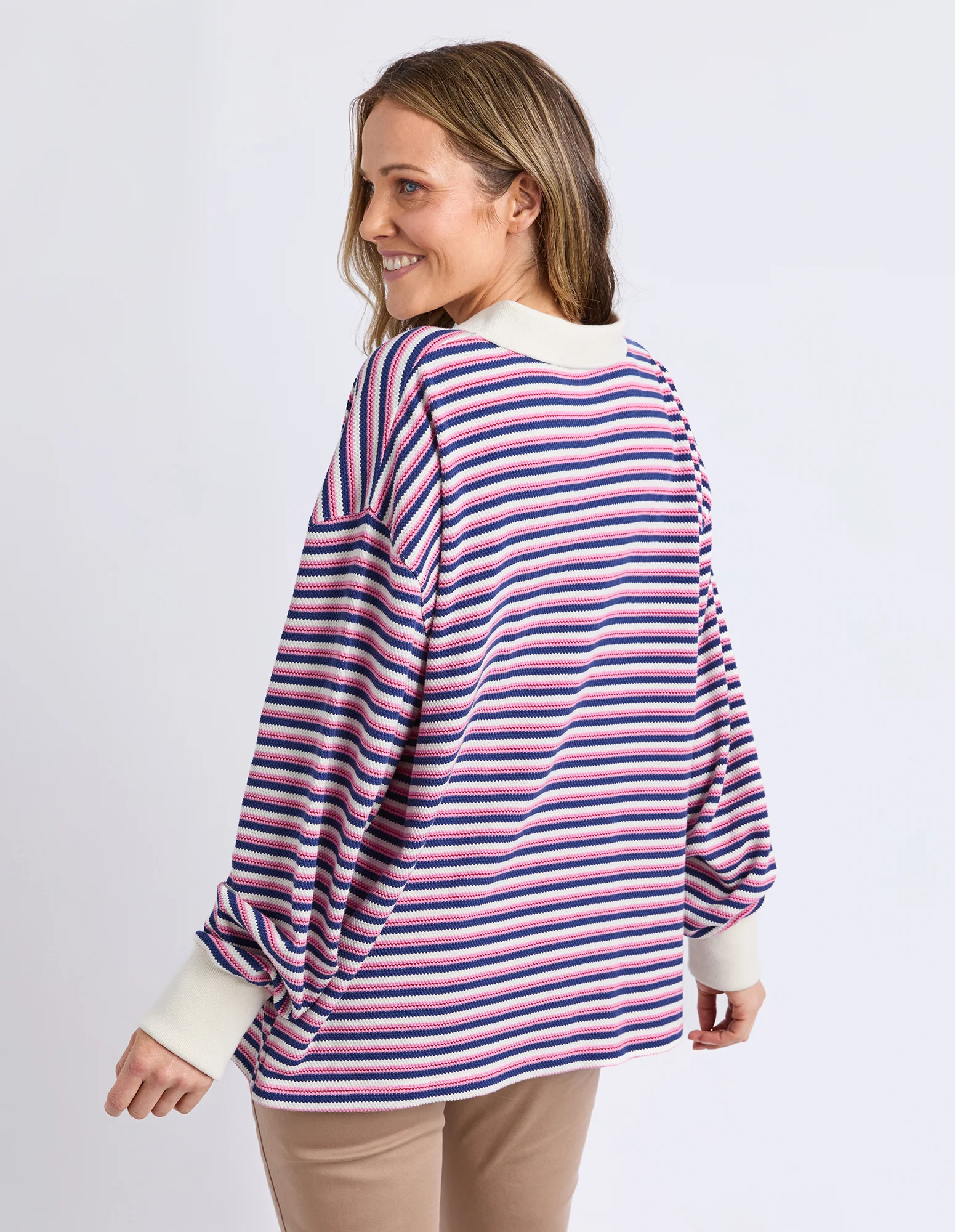 Riviera Polo Sweater Navy & Red Stripe - Image 3
