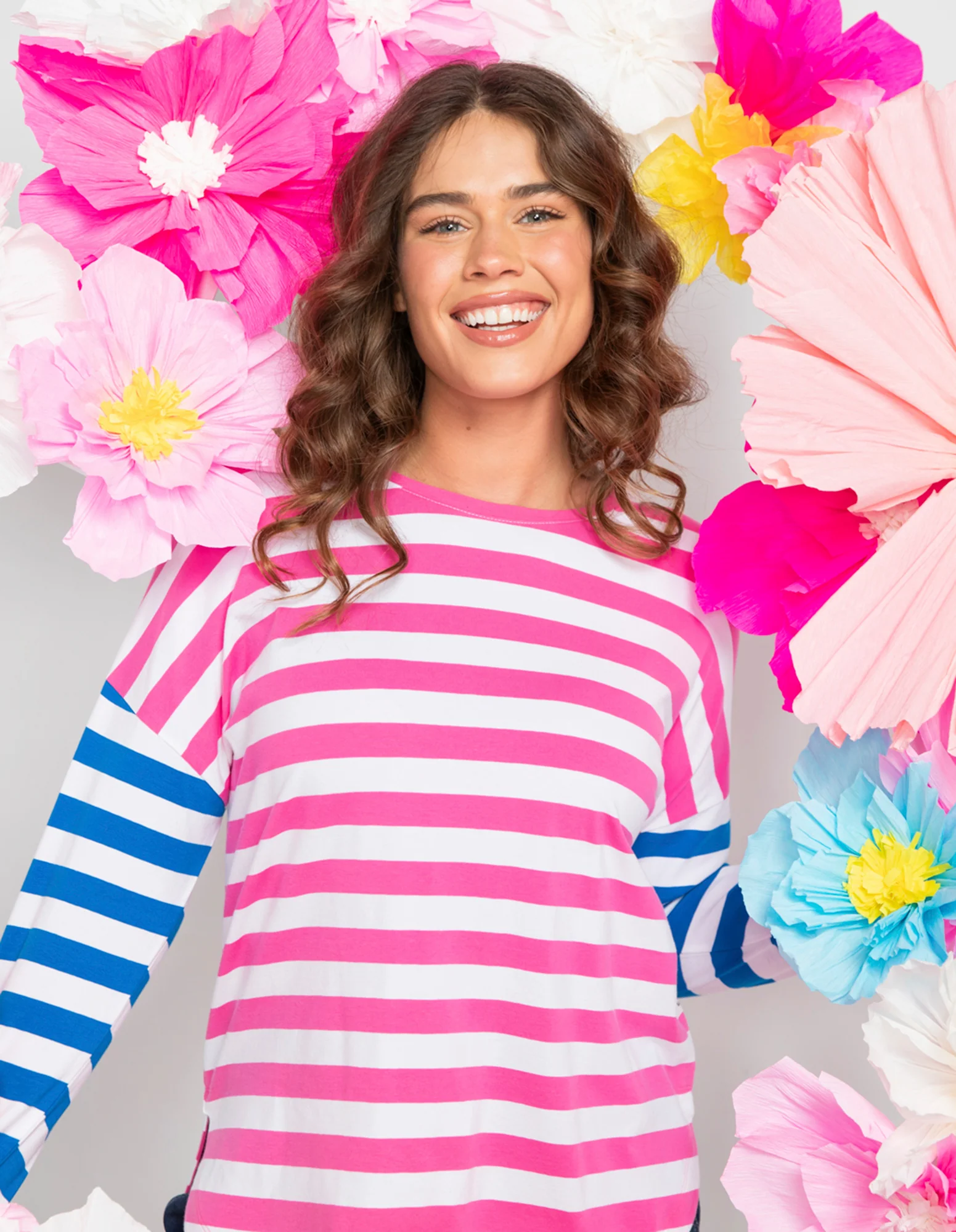 Rouge Stripe Long Sleeve Tee Pink & White Stripe