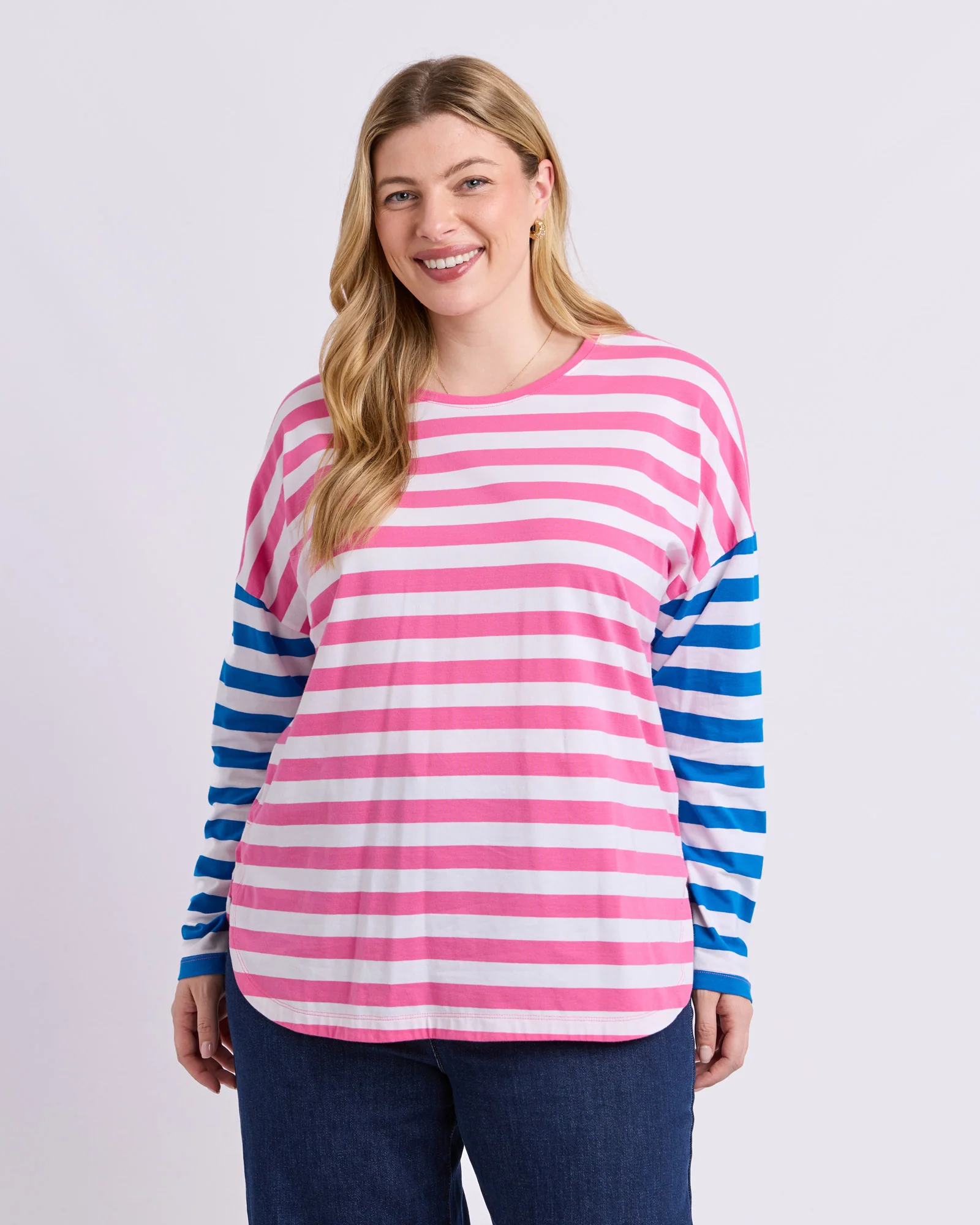 Rouge Stripe Long Sleeve Tee Pink & White Stripe - Image 2