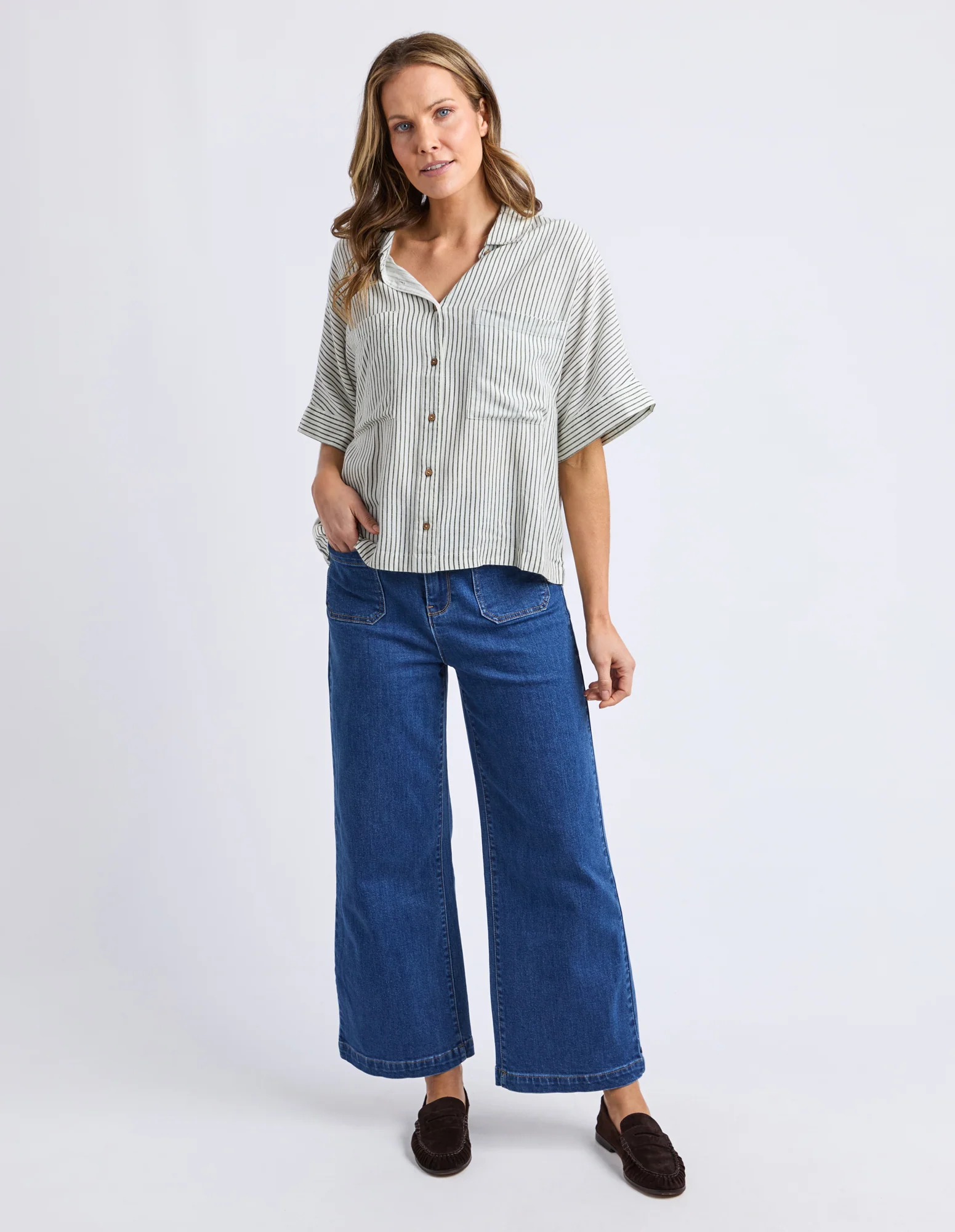 Ruth Short Sleeve Shirt Basil Stripe - Image 2