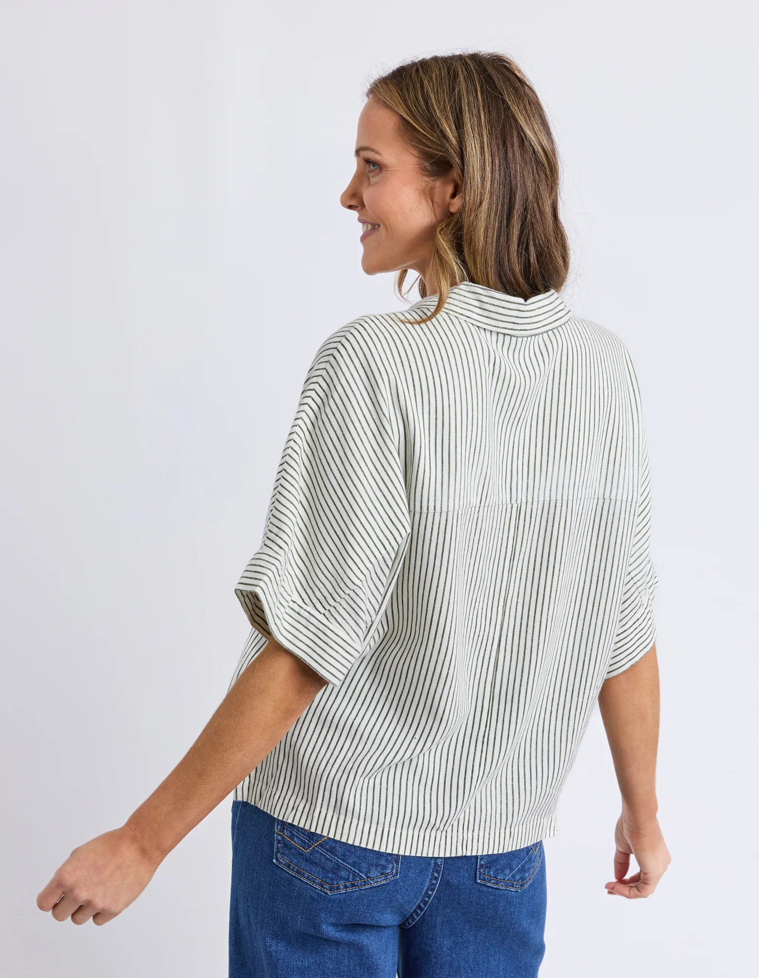 Ruth Short Sleeve Shirt Basil Stripe - Image 3