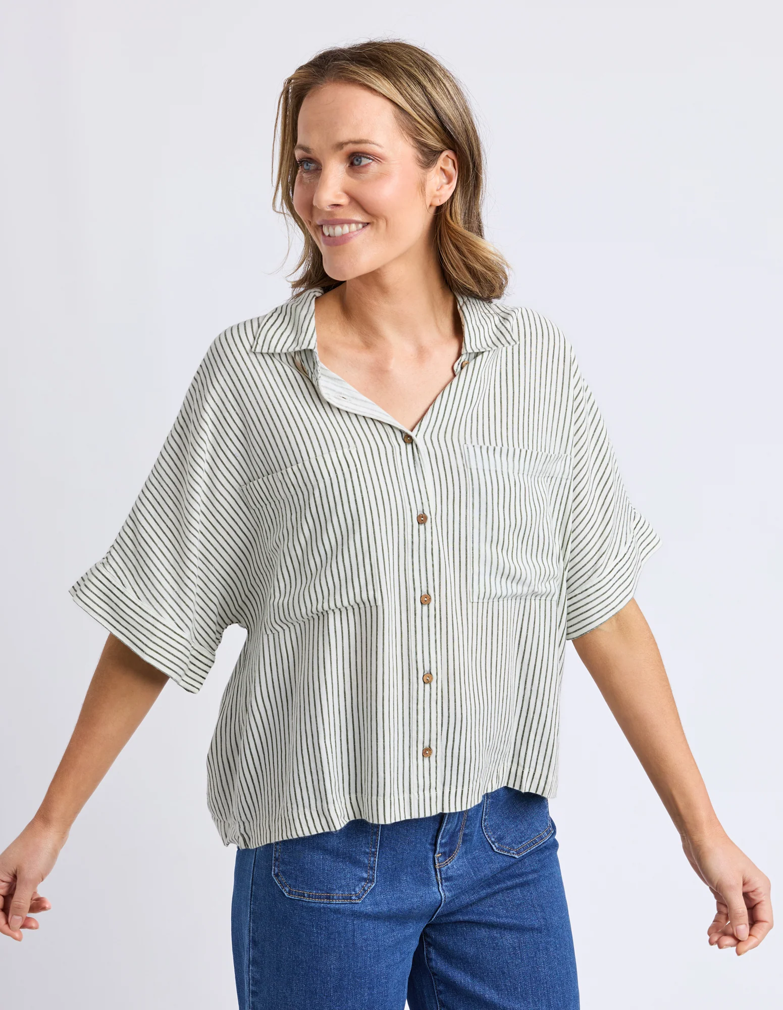 Ruth Short Sleeve Shirt Basil Stripe - Image 4