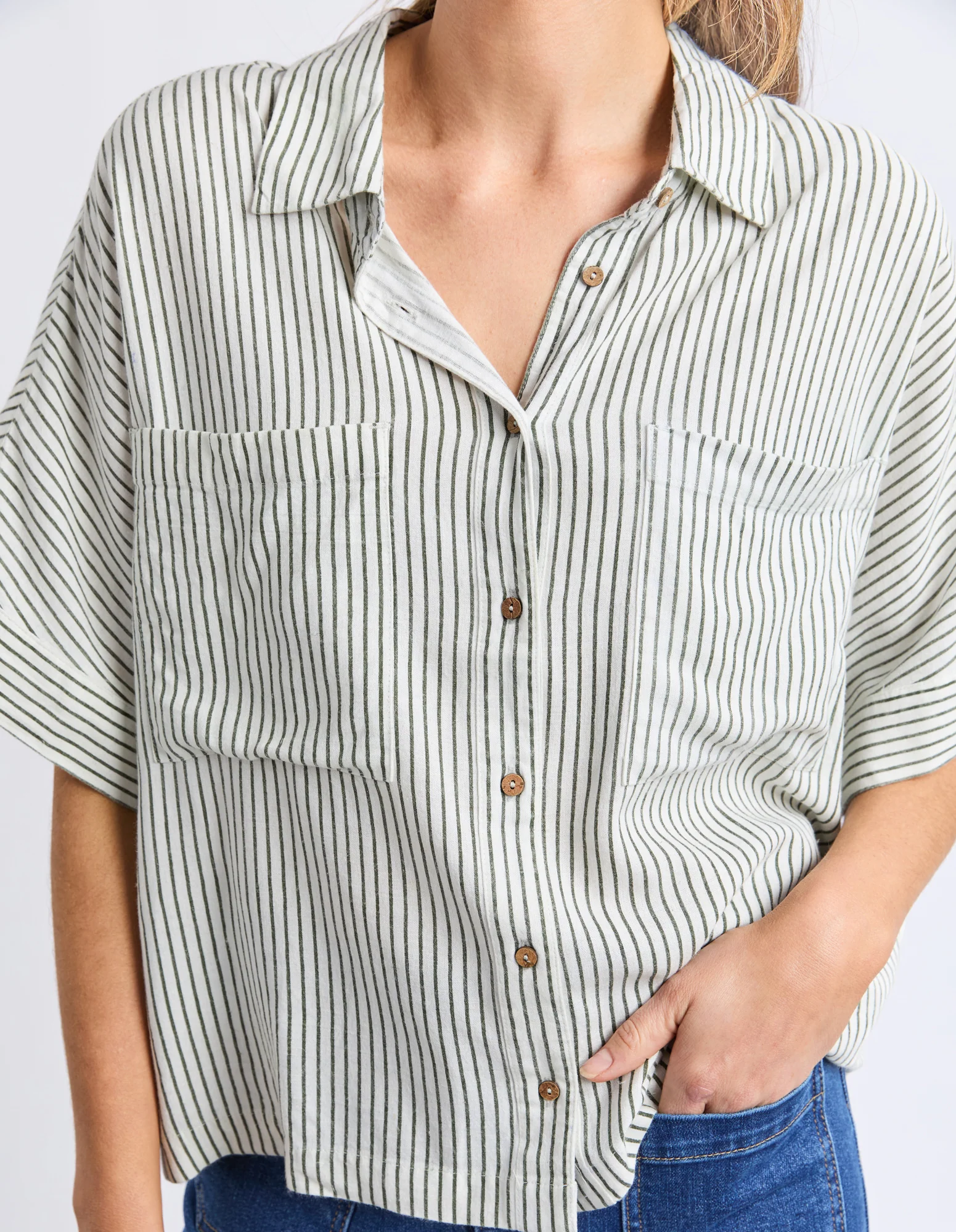 Ruth Short Sleeve Shirt Basil Stripe - Image 5