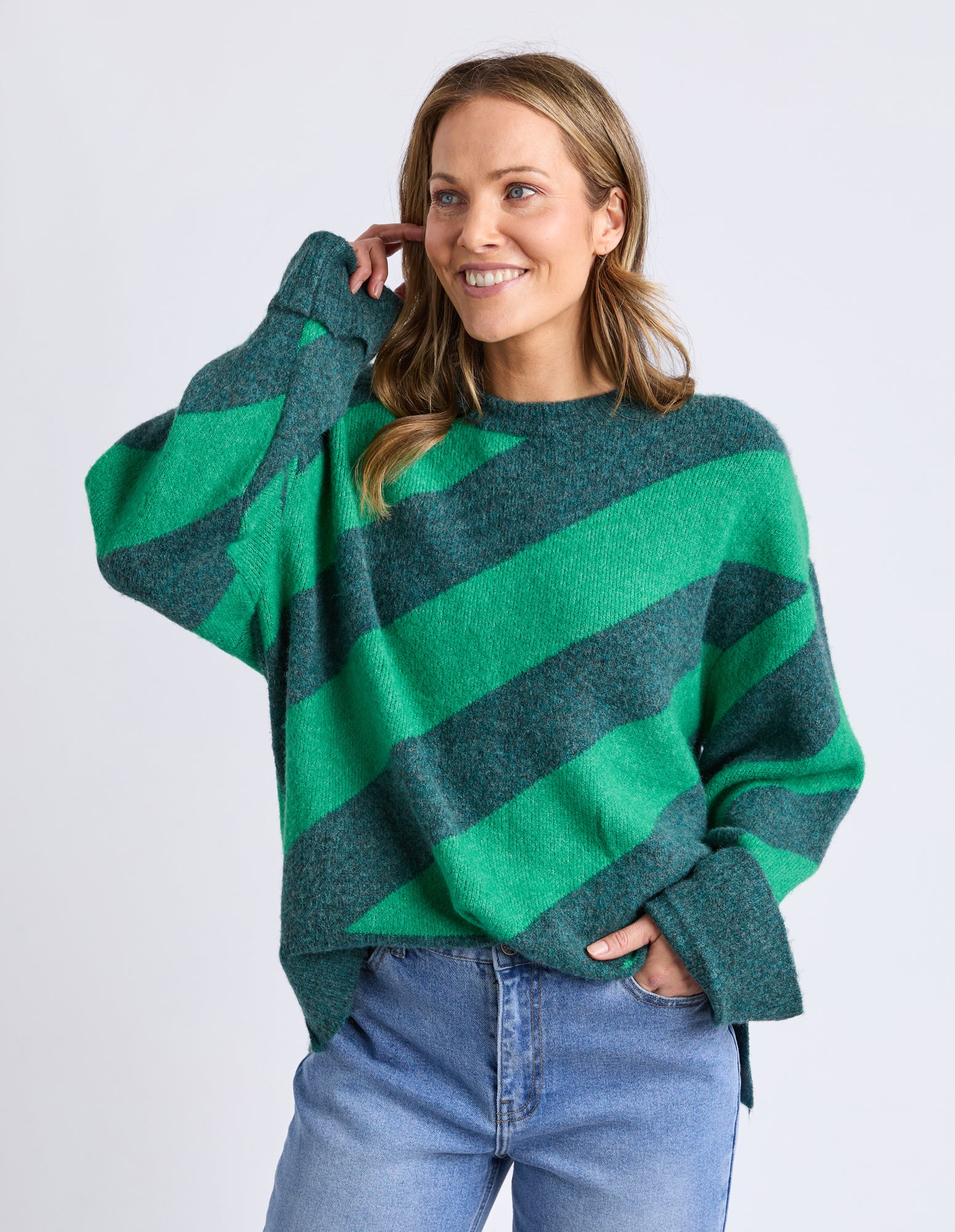 Sage Diagonal Knit Turquoise/Teal Stripe - Image 2