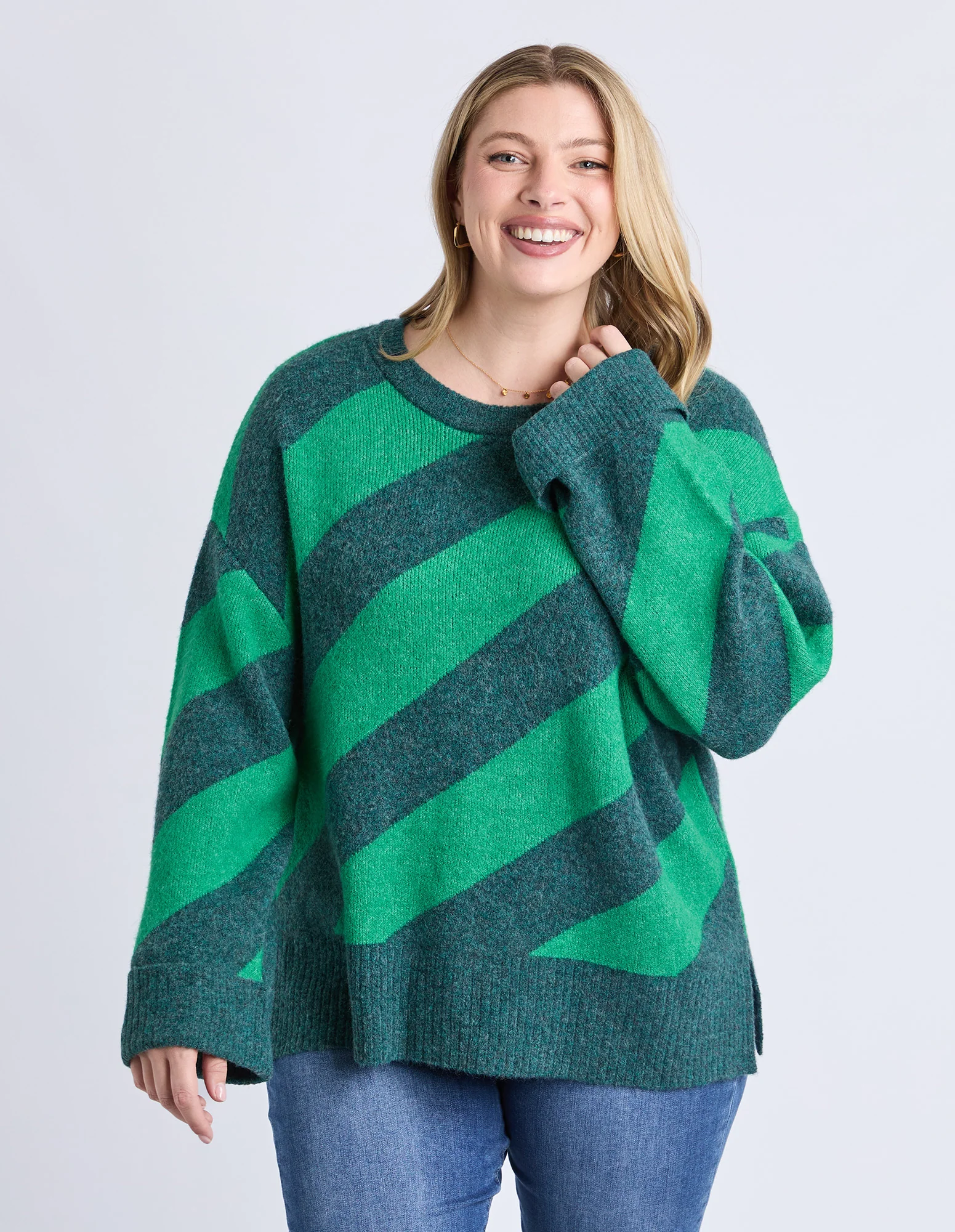 Sage Diagonal Knit Turquoise/Teal Stripe - Image 3