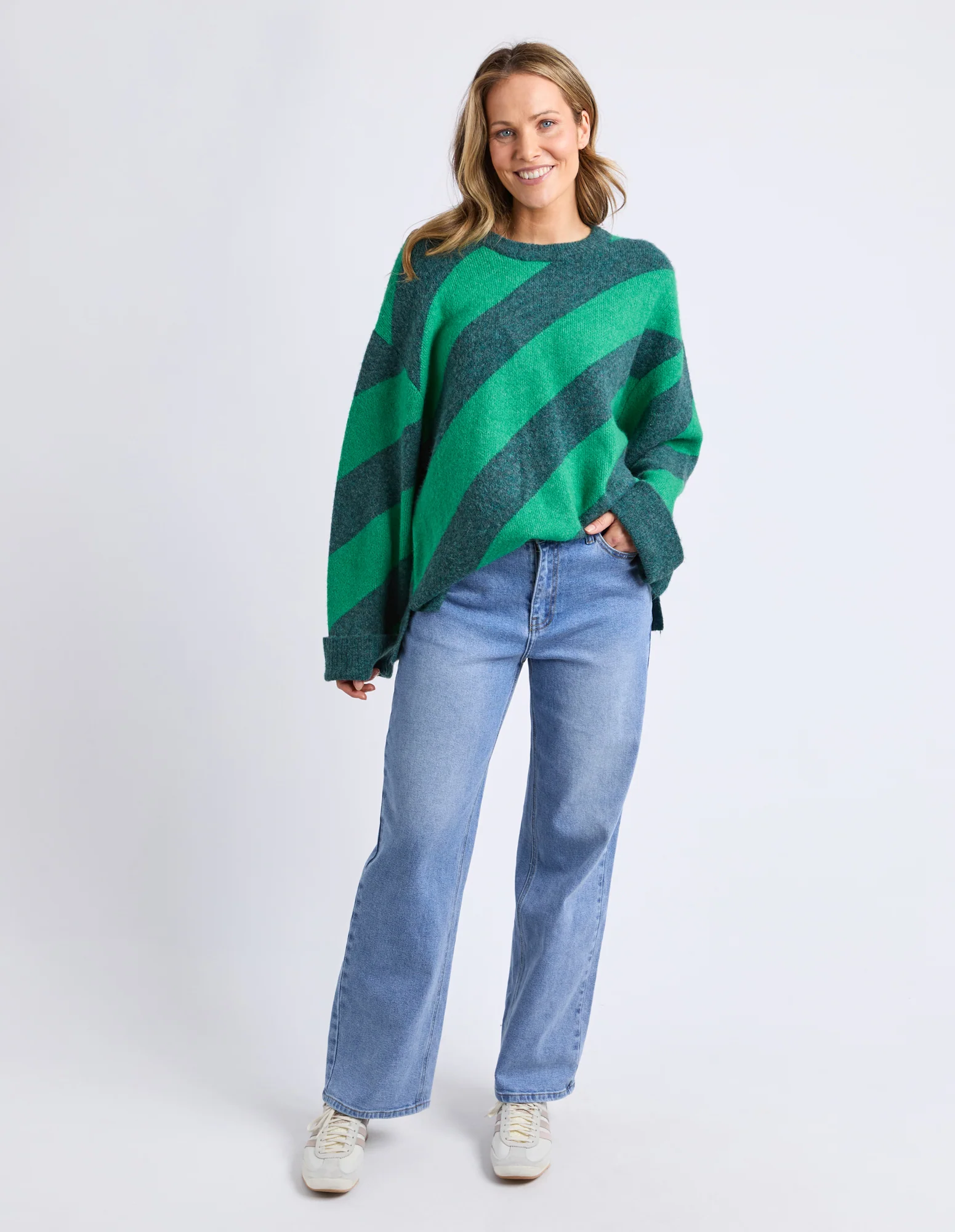 Sage Diagonal Knit Turquoise/Teal Stripe - Image 4