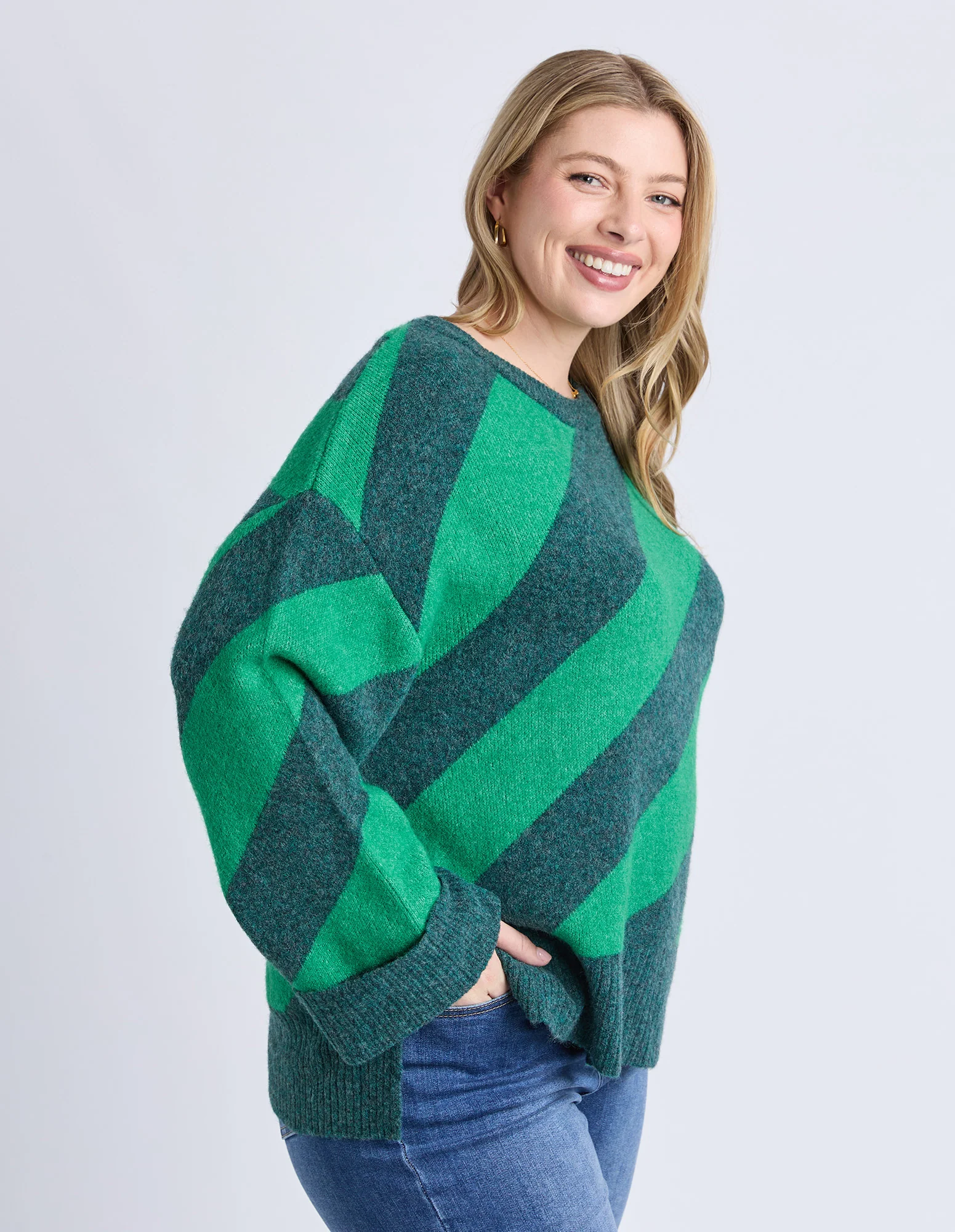 Sage Diagonal Knit Turquoise/Teal Stripe - Image 9