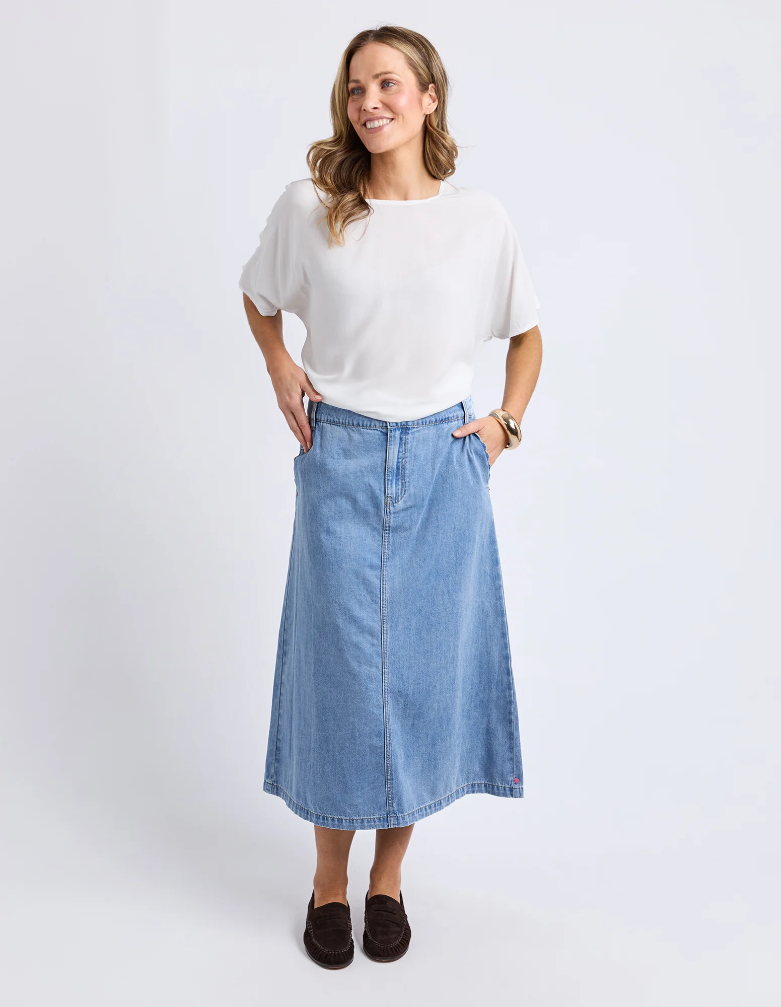 Scallop Edge Denim Skirt Light Blue Wash - Image 2