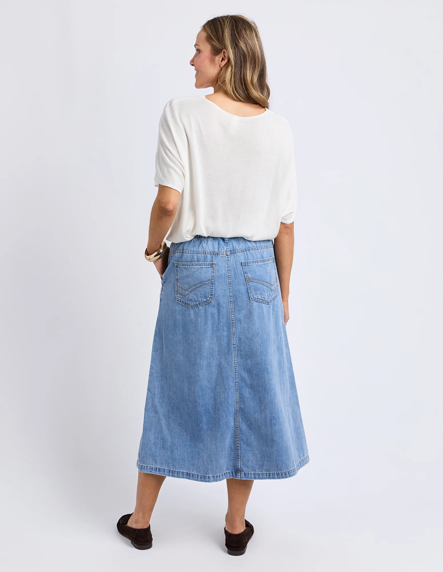 Scallop Edge Denim Skirt Light Blue Wash - Image 3