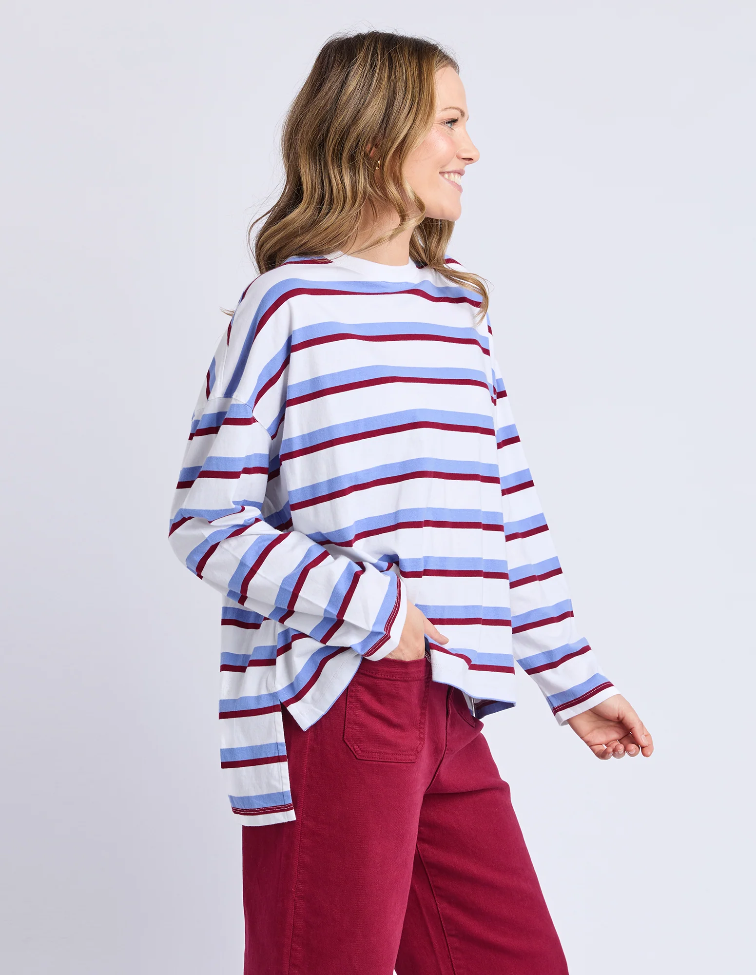 Sigrid Long Sleeve Tee White/Maroon/Lilac - Image 10