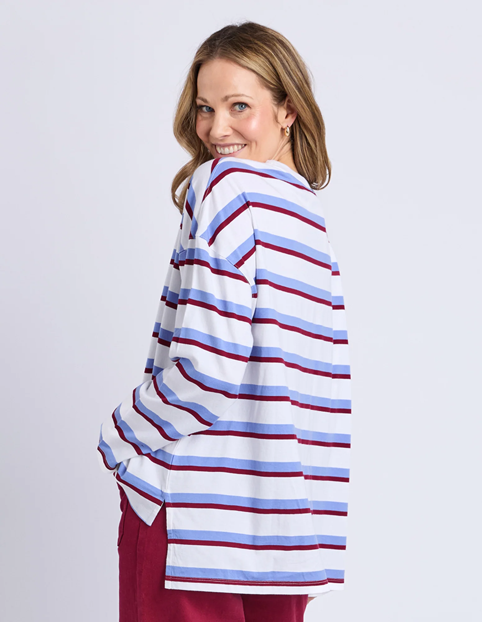 Sigrid Long Sleeve Tee White/Maroon/Lilac - Image 11