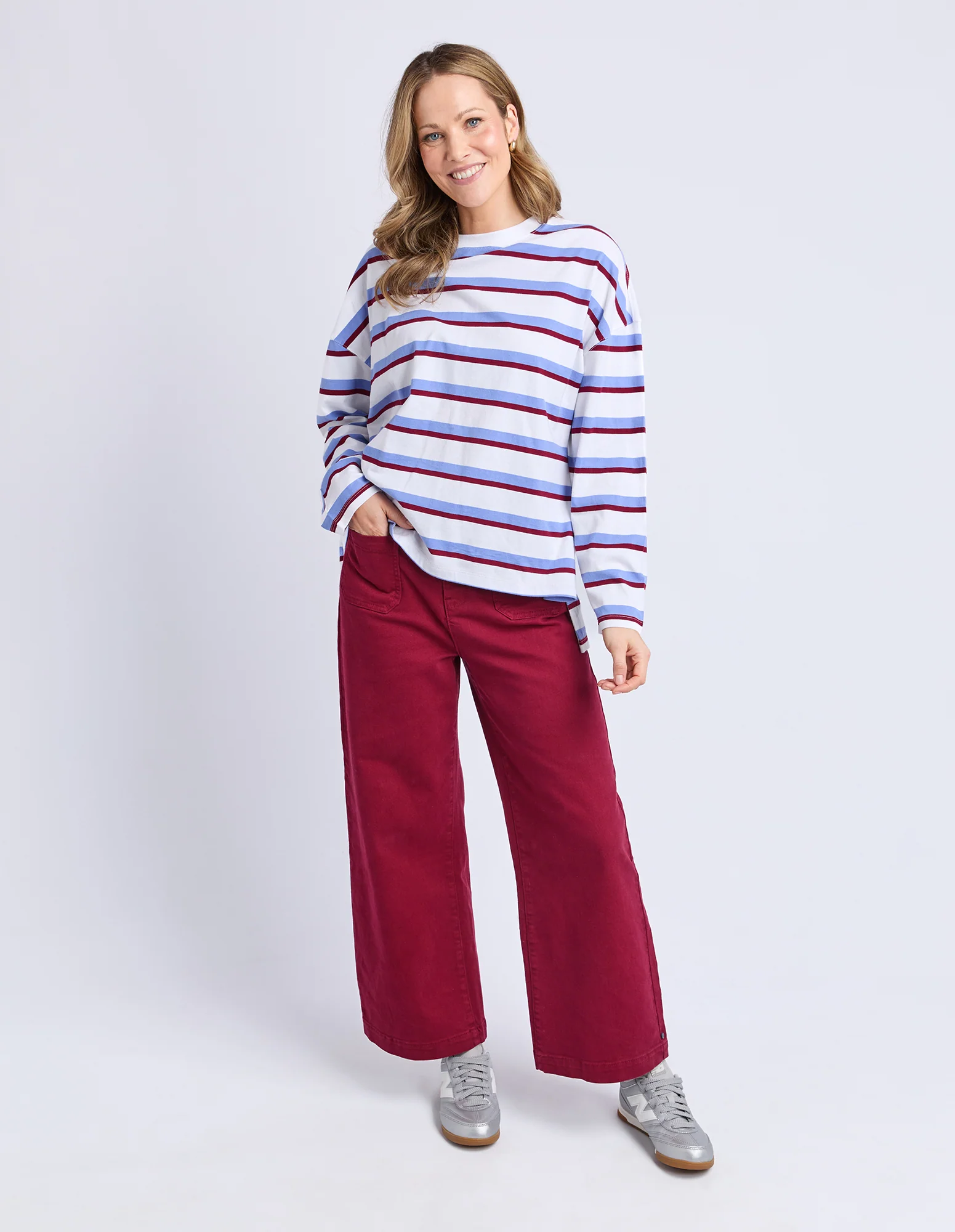 Sigrid Long Sleeve Tee White/Maroon/Lilac - Image 12