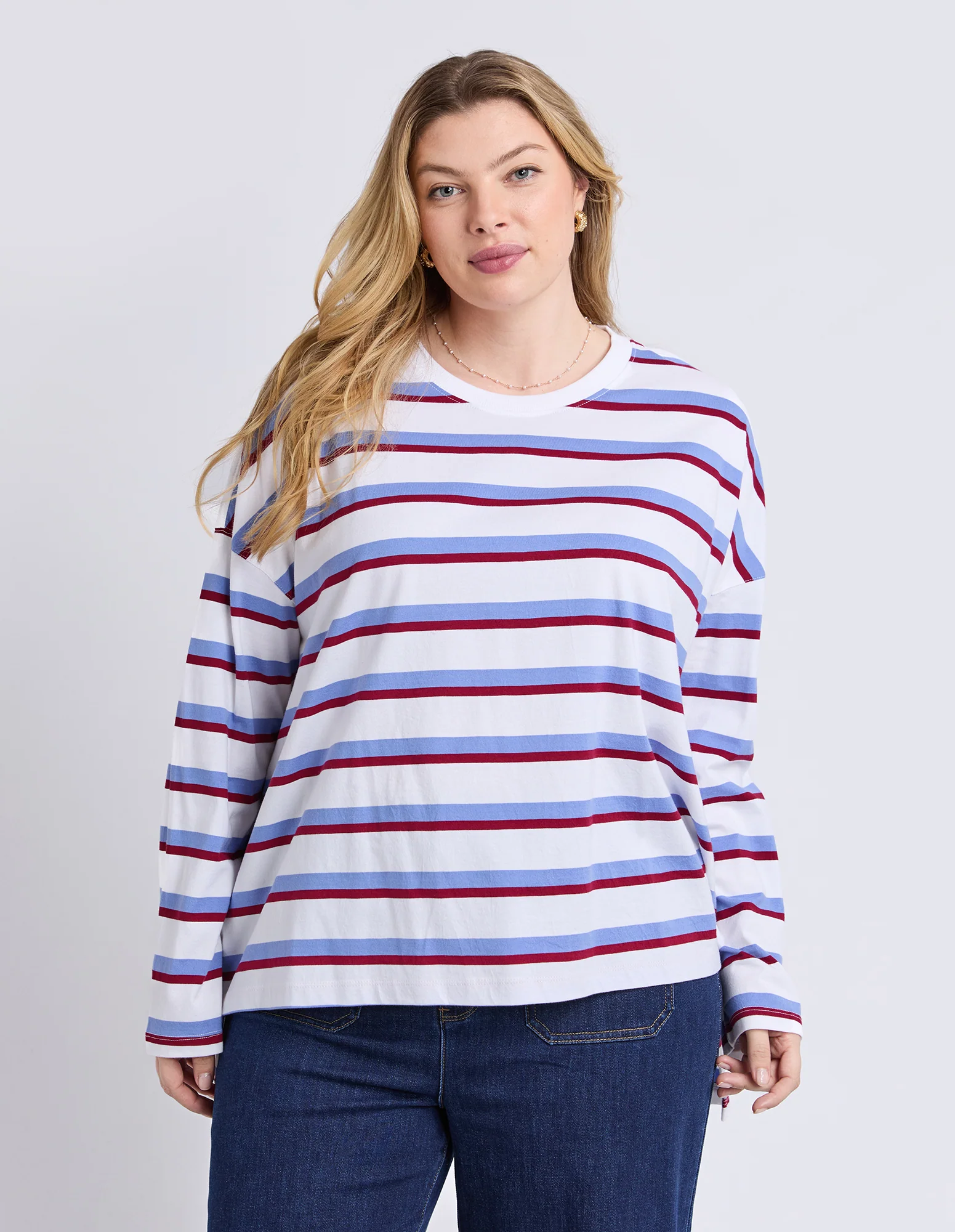 Sigrid Long Sleeve Tee White/Maroon/Lilac - Image 2