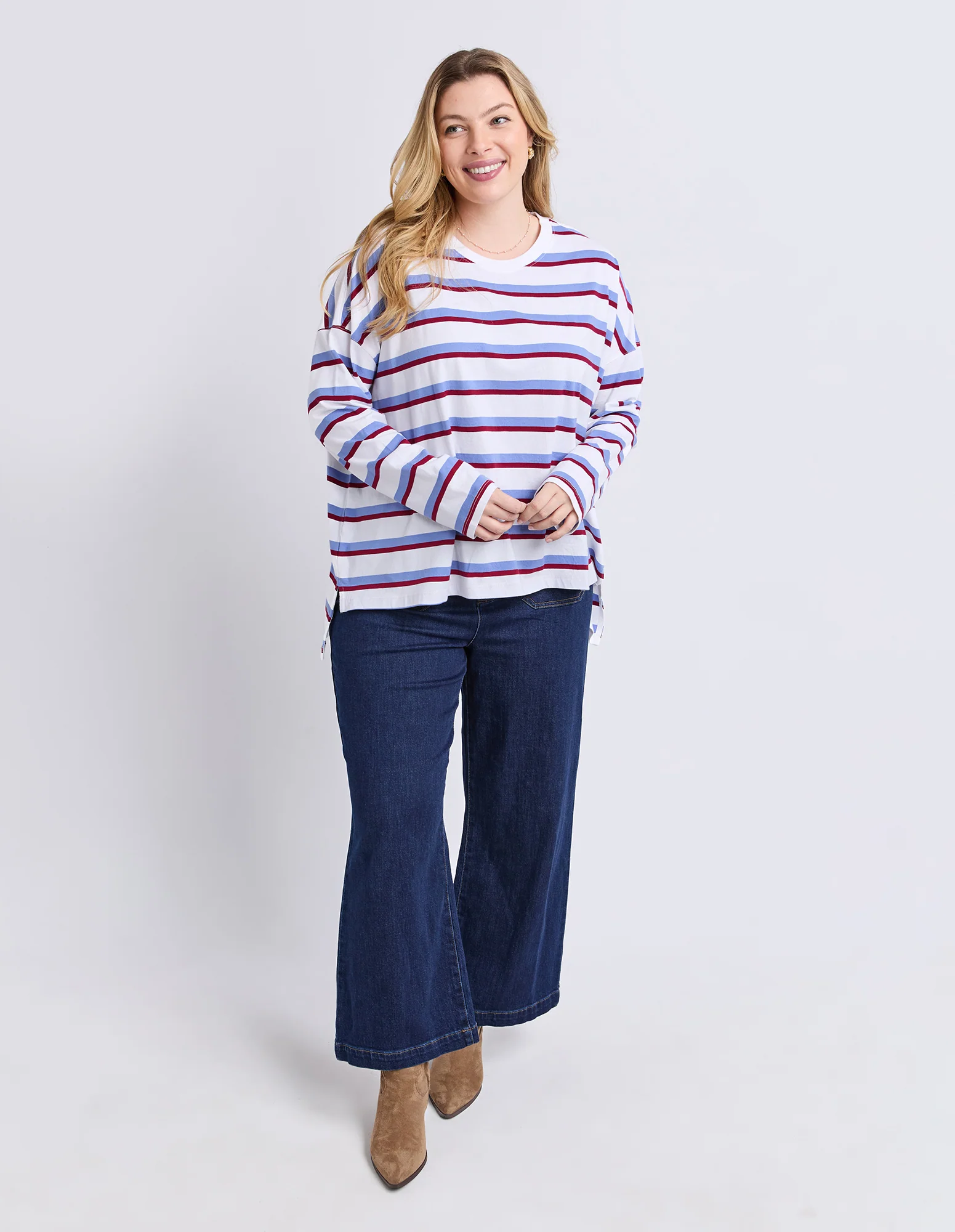 Sigrid Long Sleeve Tee White/Maroon/Lilac - Image 3