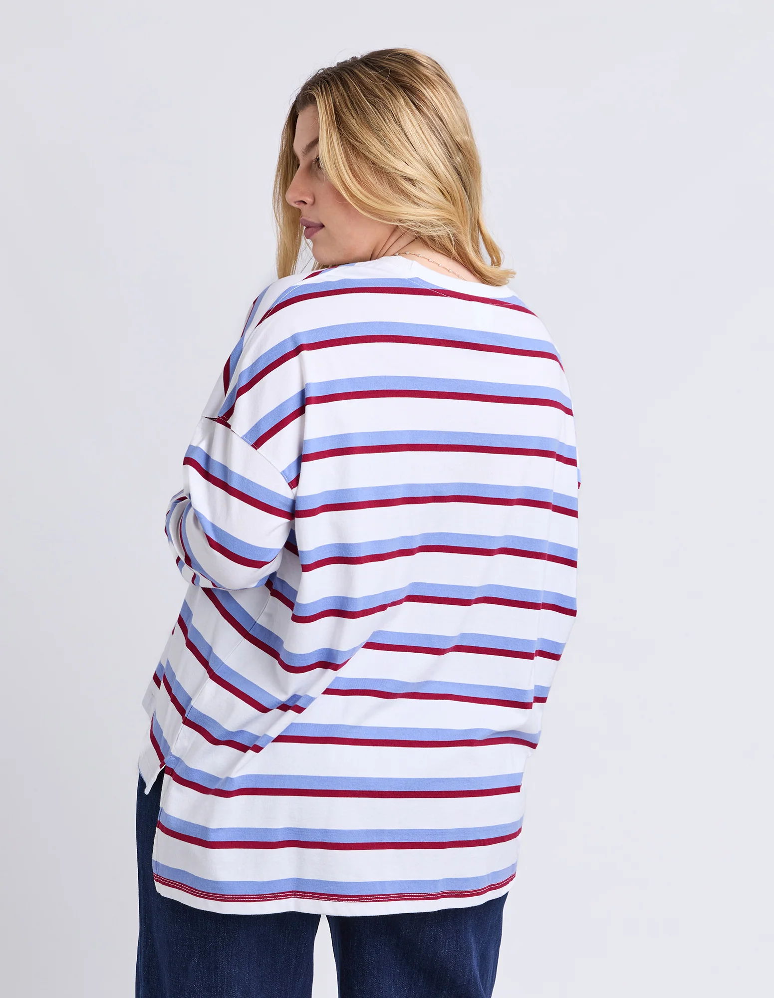 Sigrid Long Sleeve Tee White/Maroon/Lilac - Image 4