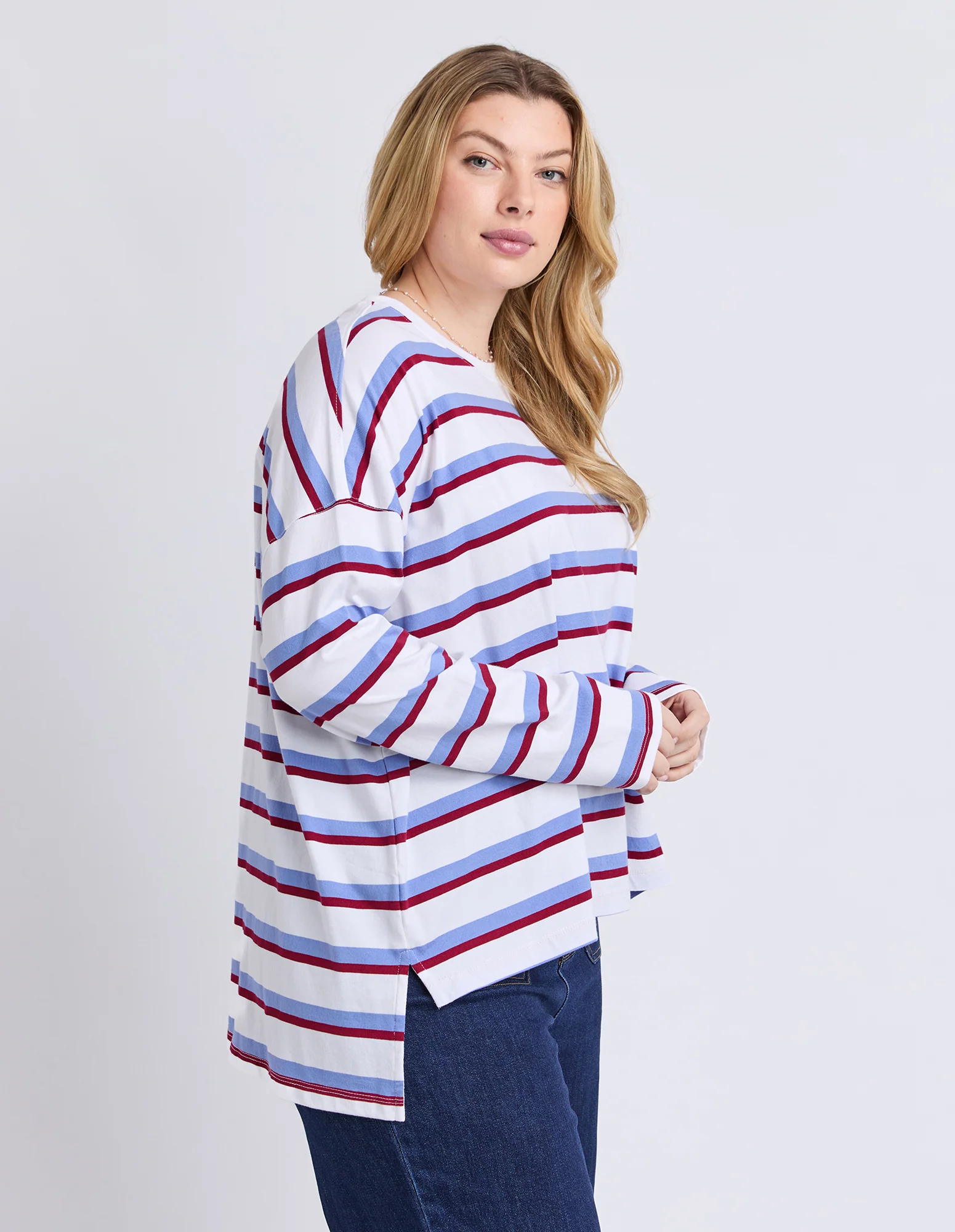 Sigrid Long Sleeve Tee White/Maroon/Lilac - Image 5