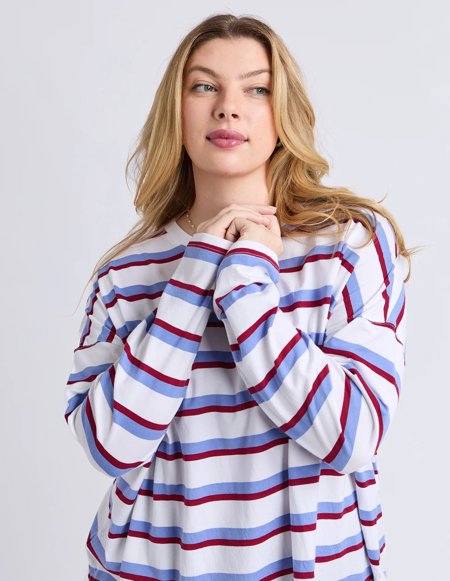 Sigrid Long Sleeve Tee White/Maroon/Lilac - Image 6