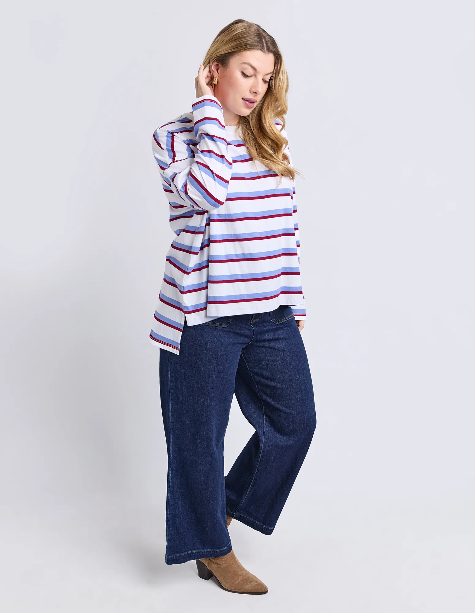 Sigrid Long Sleeve Tee White/Maroon/Lilac - Image 7