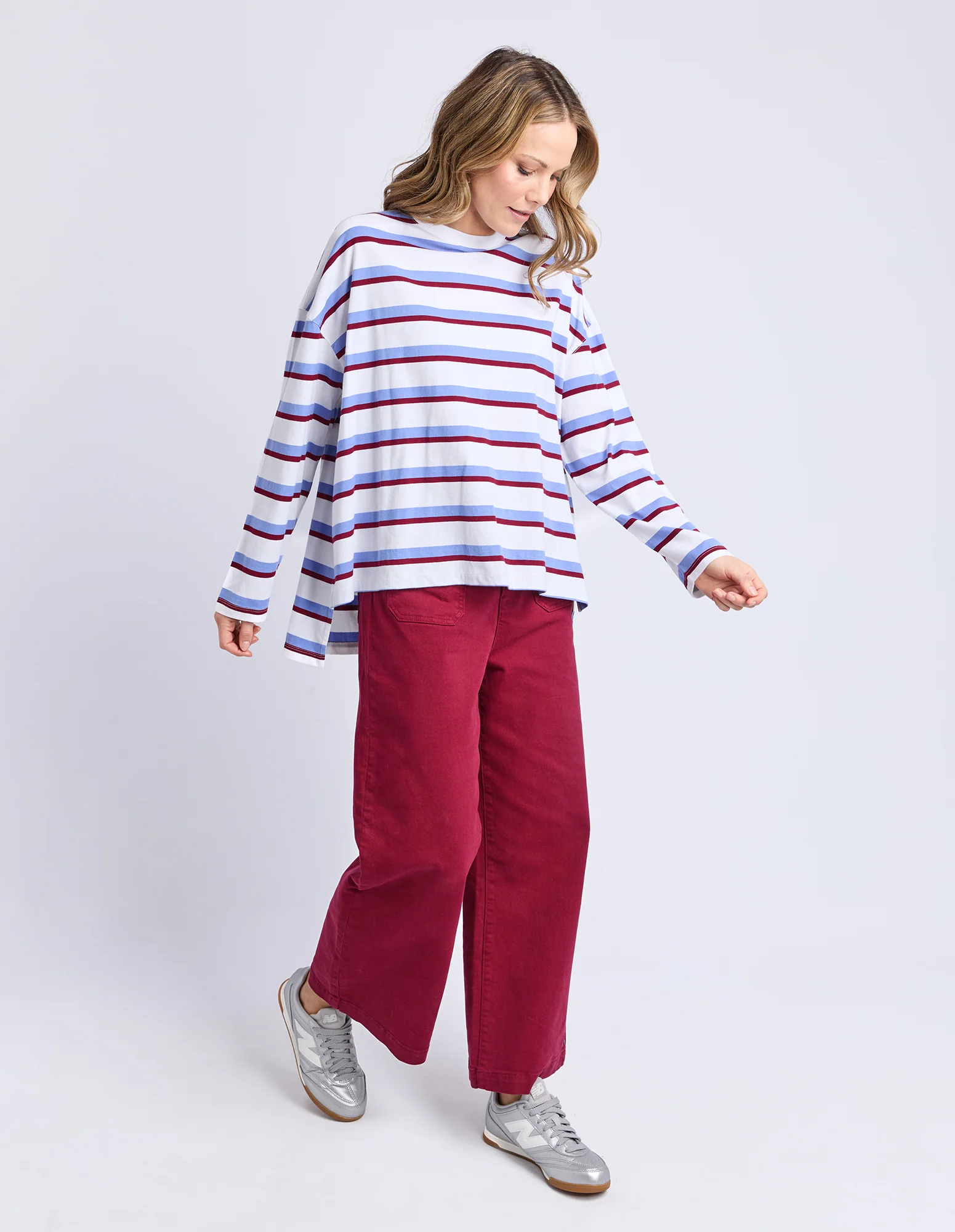 Sigrid Long Sleeve Tee White/Maroon/Lilac - Image 8