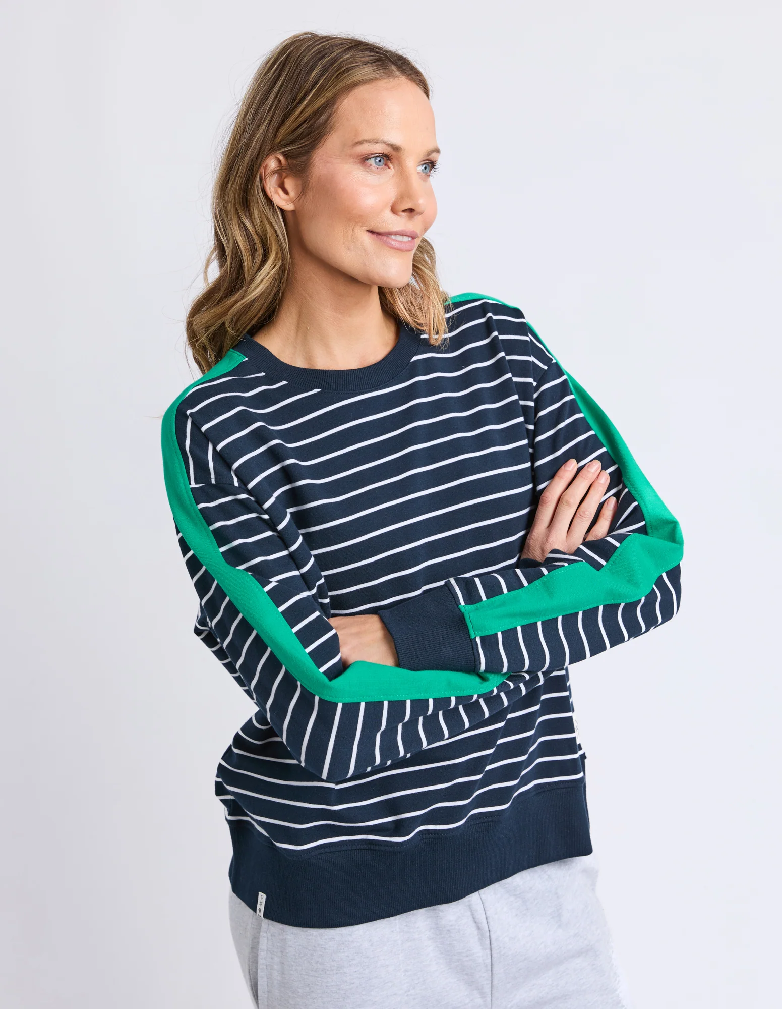 Sloane Crew Stripe Navy/White/Turquoise - Image 4