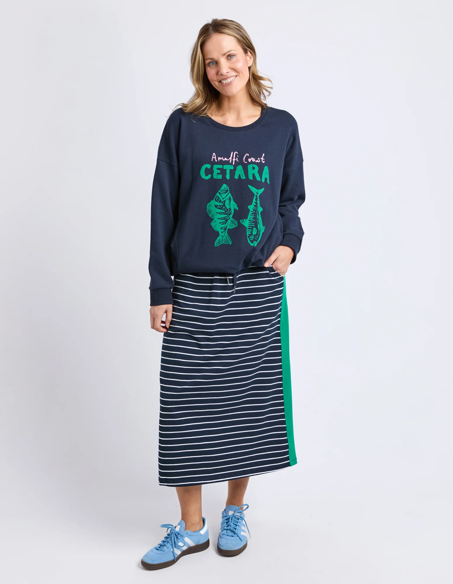 Sloane Skirt Stripe Navy/Whiter/Turquoise - Image 2