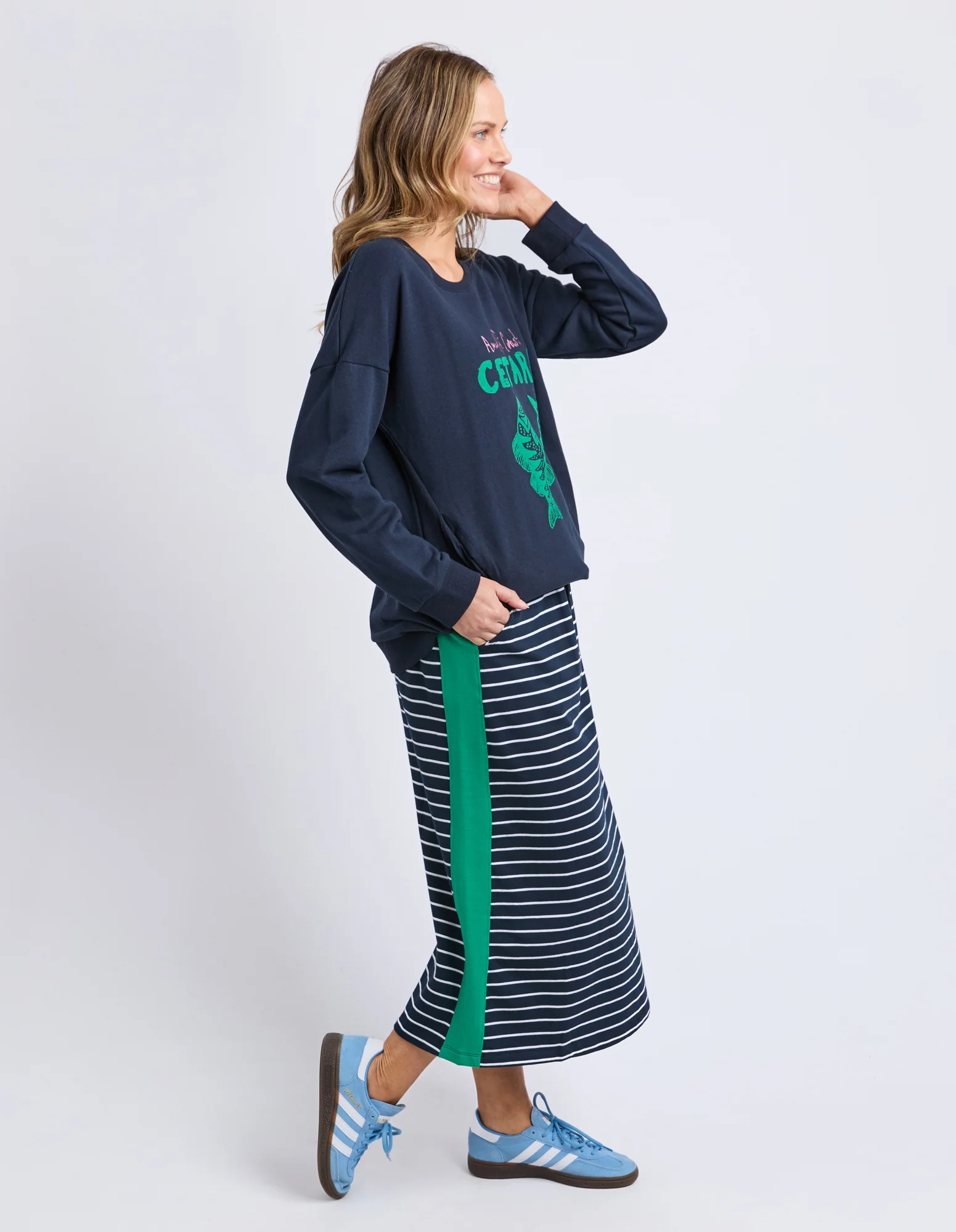 Sloane Skirt Stripe Navy/Whiter/Turquoise - Image 6