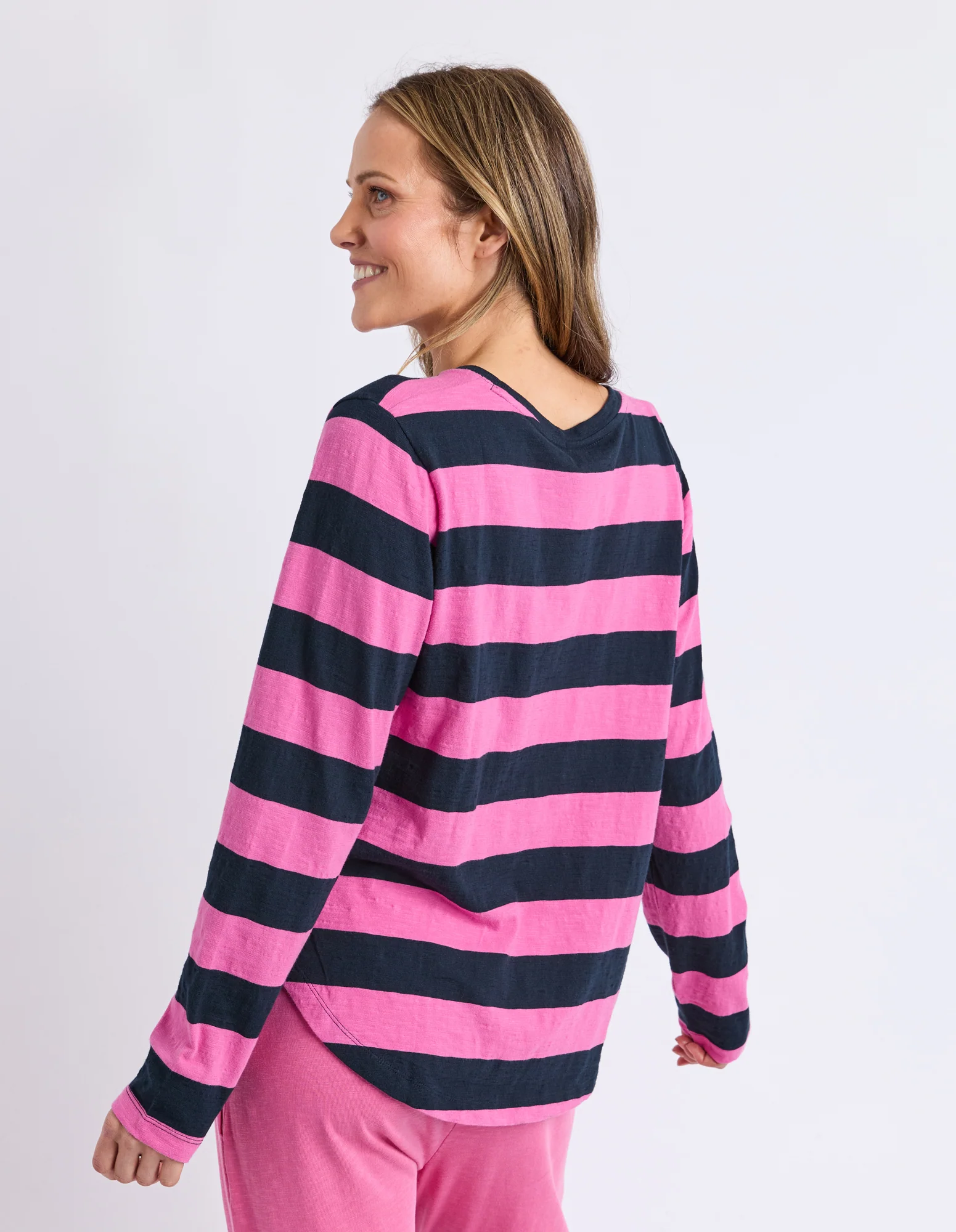 Spritz Stripe Long Sleeve Tee Hot Pink/Navy - Image 3