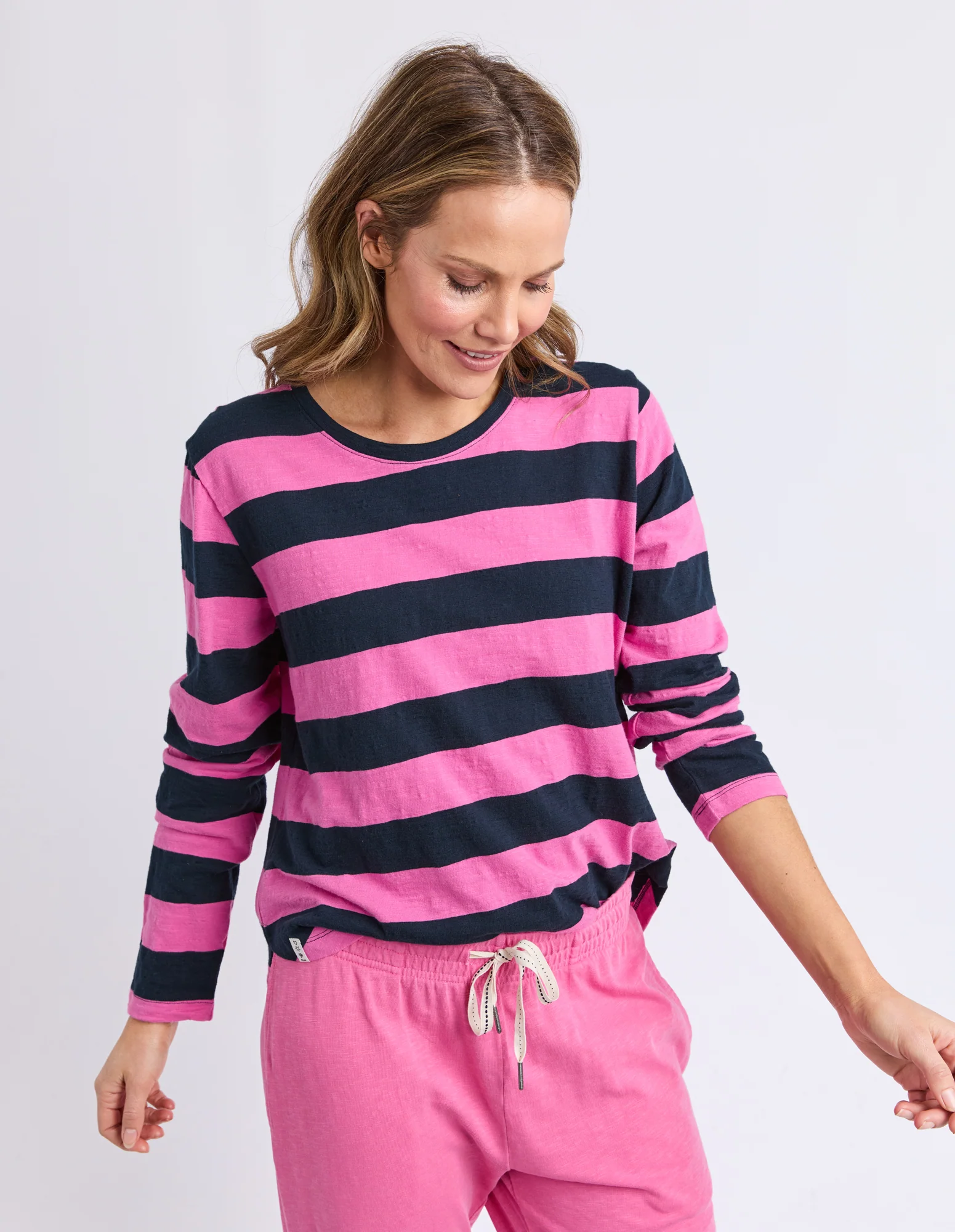 Spritz Stripe Long Sleeve Tee Hot Pink/Navy - Image 4