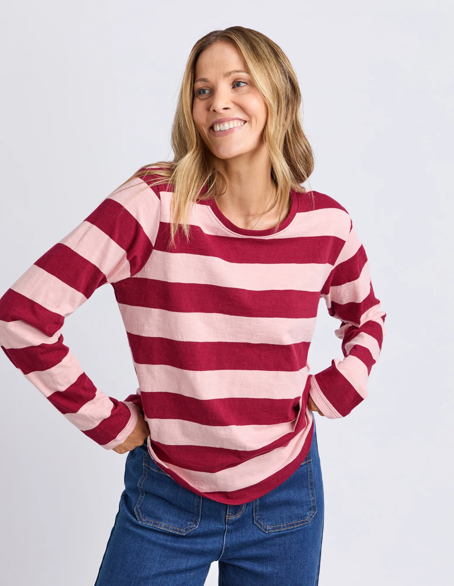 Spritz Stripe Long Sleeve Tee Maroon/Rose