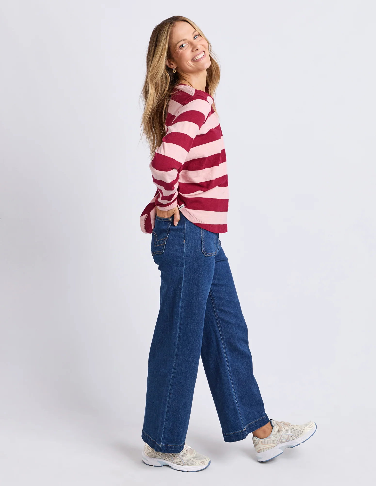 Spritz Stripe Long Sleeve Tee Maroon/Rose - Image 11