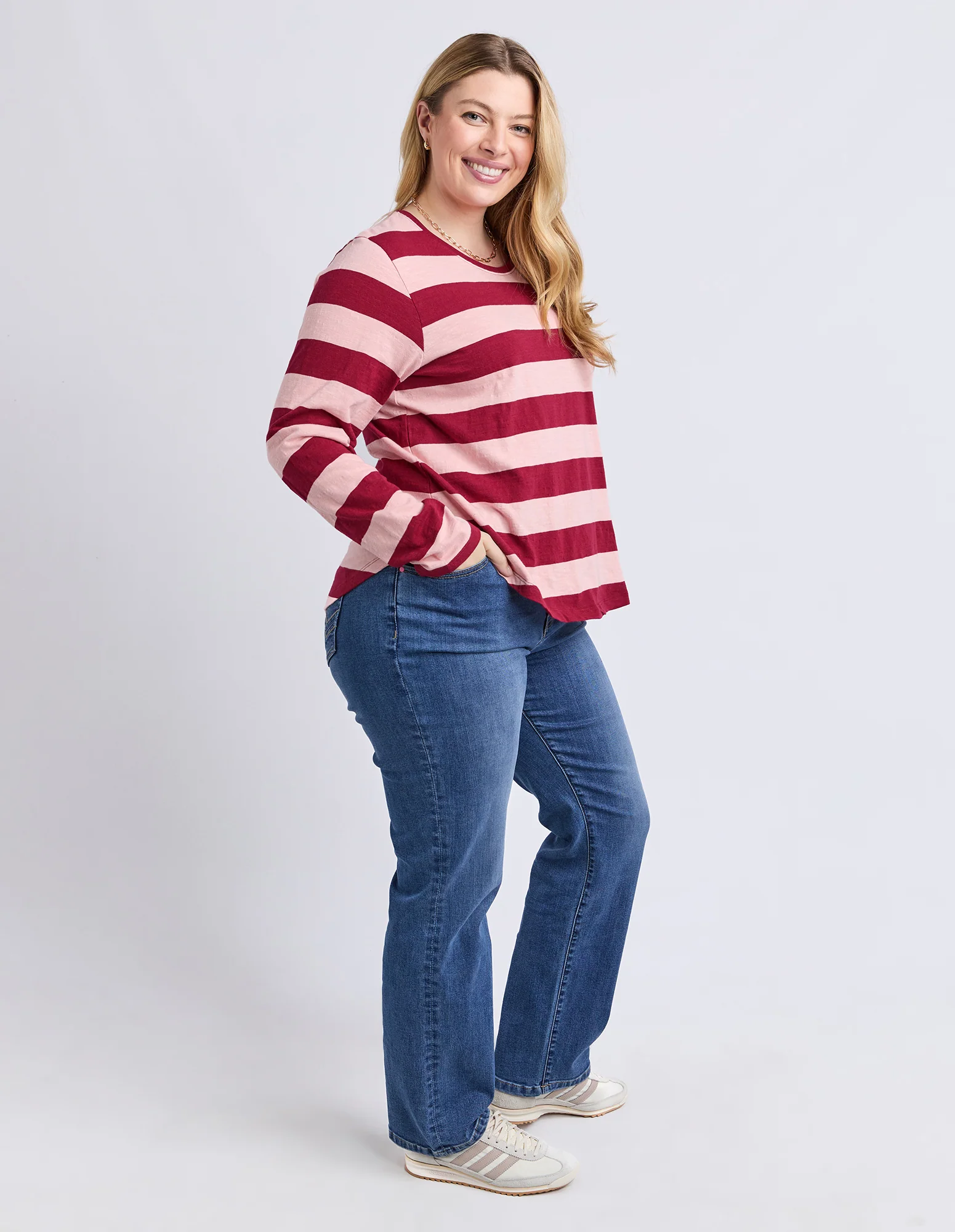 Spritz Stripe Long Sleeve Tee Maroon/Rose - Image 12