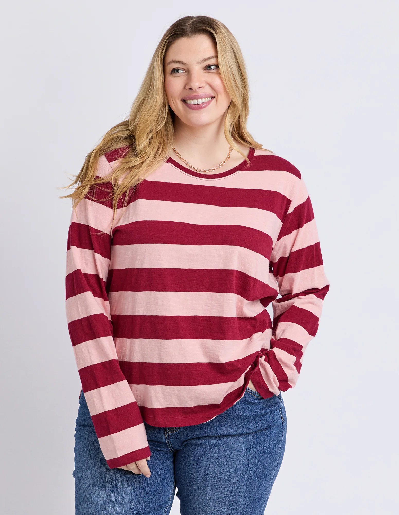 Spritz Stripe Long Sleeve Tee Maroon/Rose - Image 2