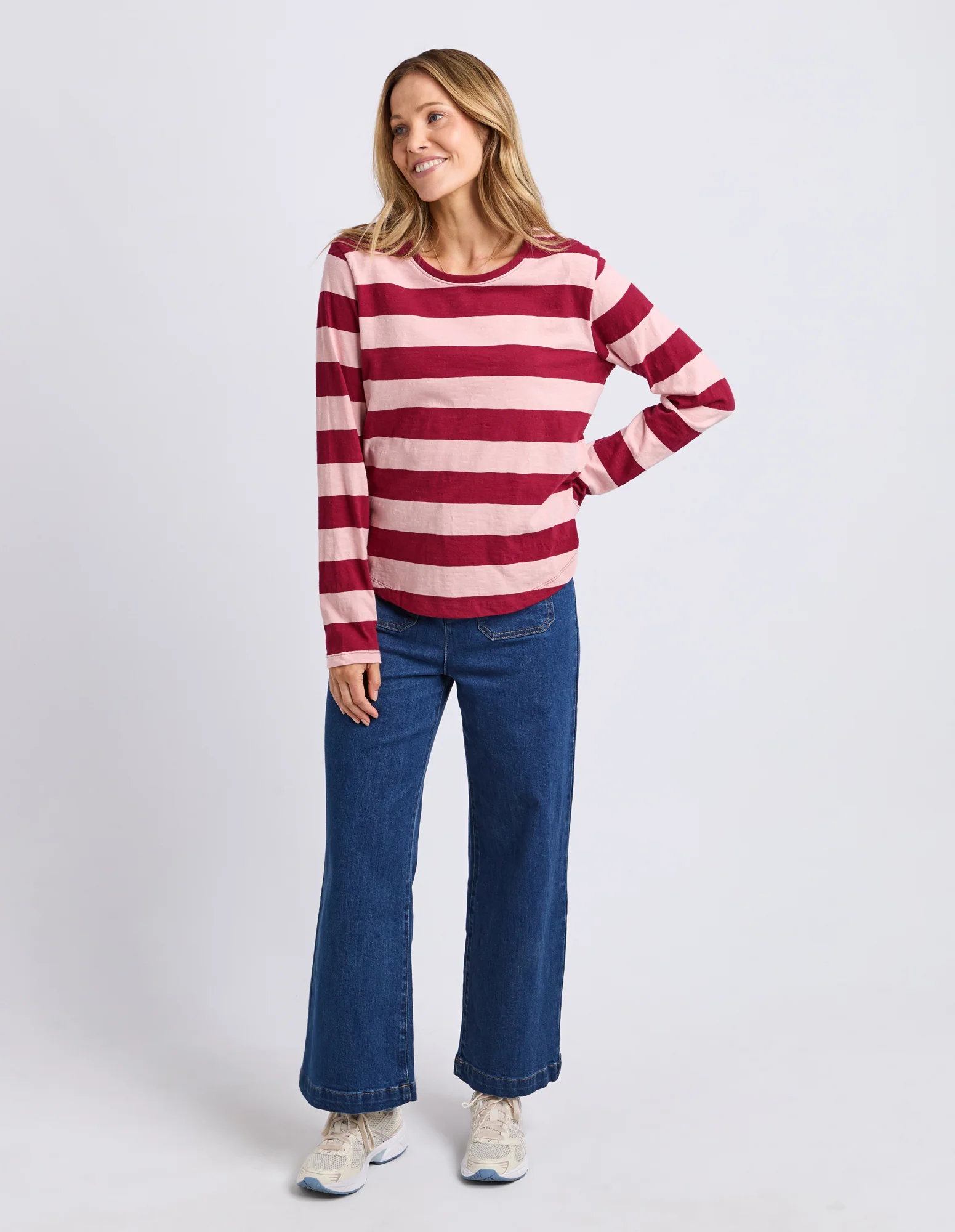 Spritz Stripe Long Sleeve Tee Maroon/Rose - Image 3