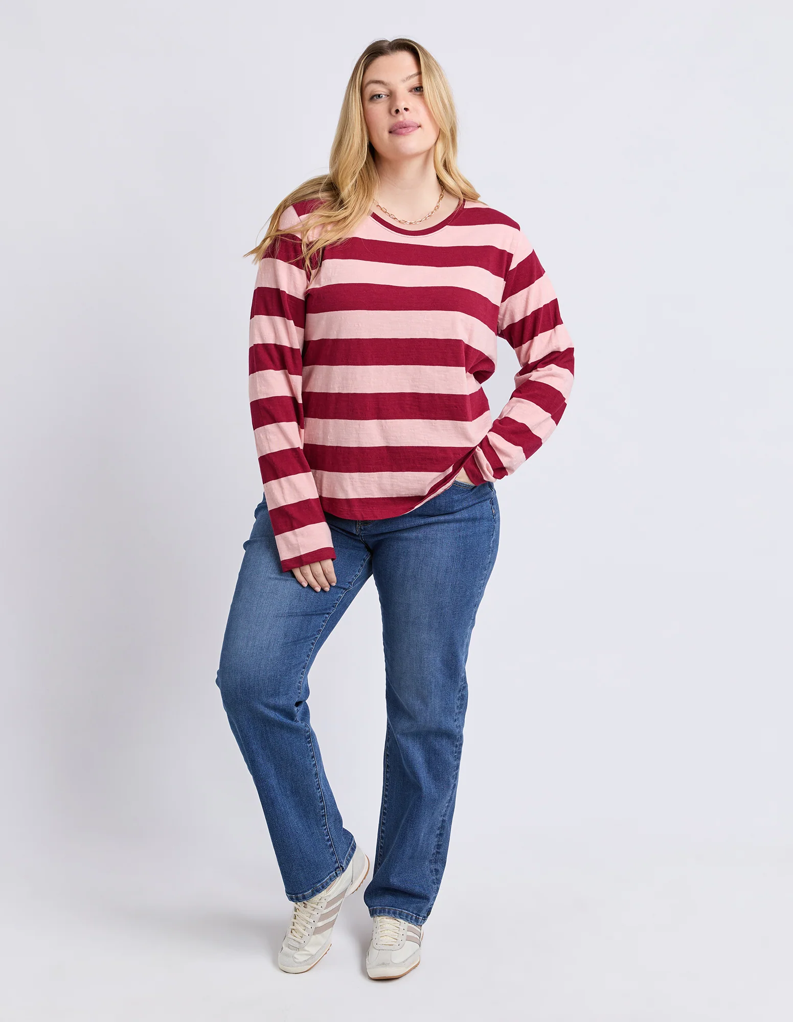 Spritz Stripe Long Sleeve Tee Maroon/Rose - Image 4