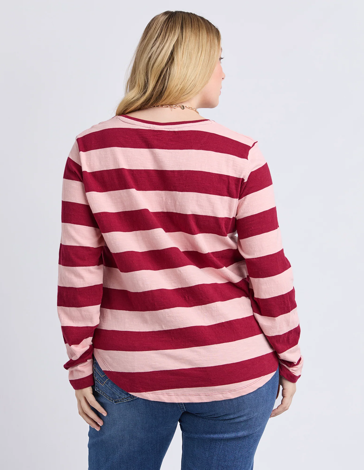 Spritz Stripe Long Sleeve Tee Maroon/Rose - Image 6