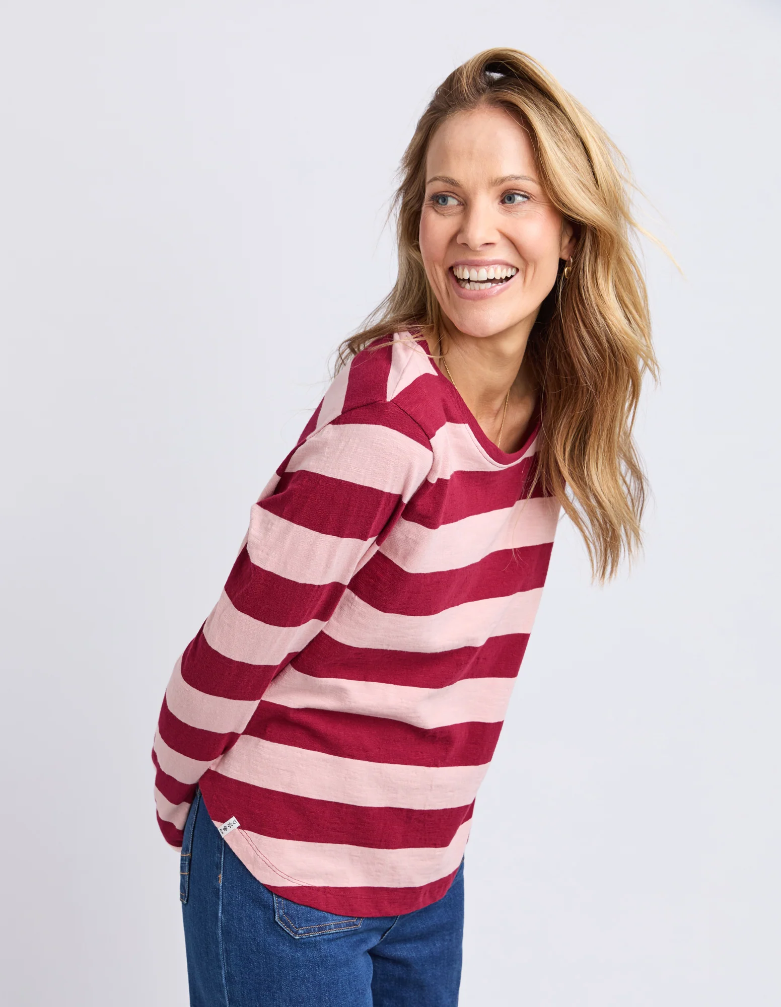 Spritz Stripe Long Sleeve Tee Maroon/Rose - Image 7