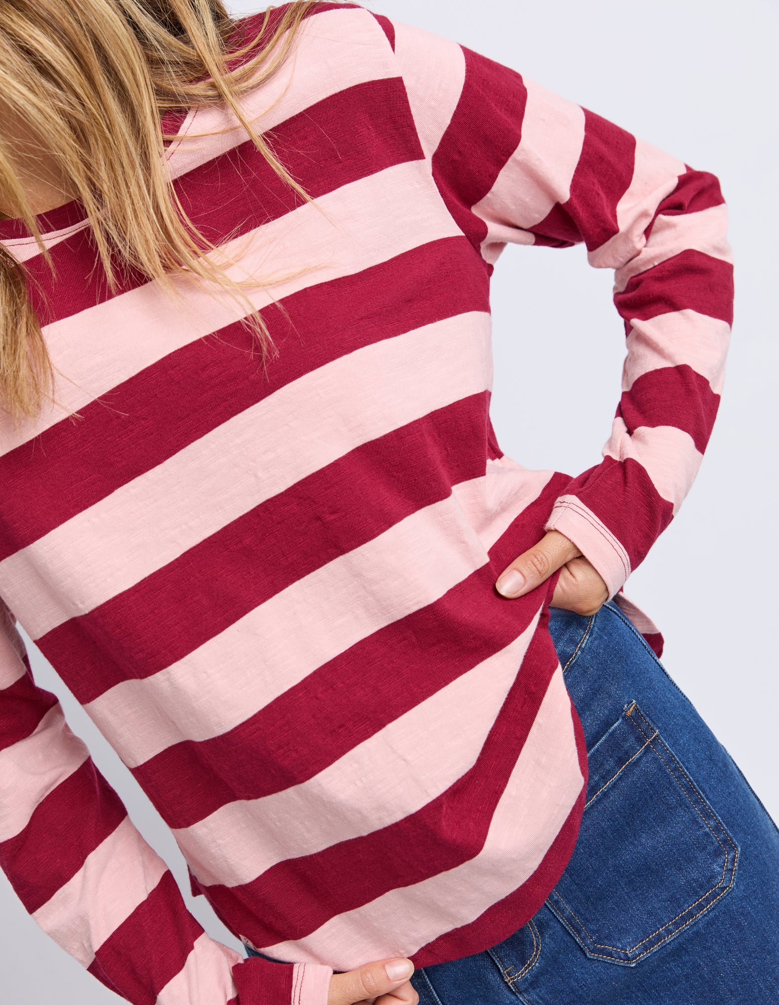 Spritz Stripe Long Sleeve Tee Maroon/Rose - Image 9