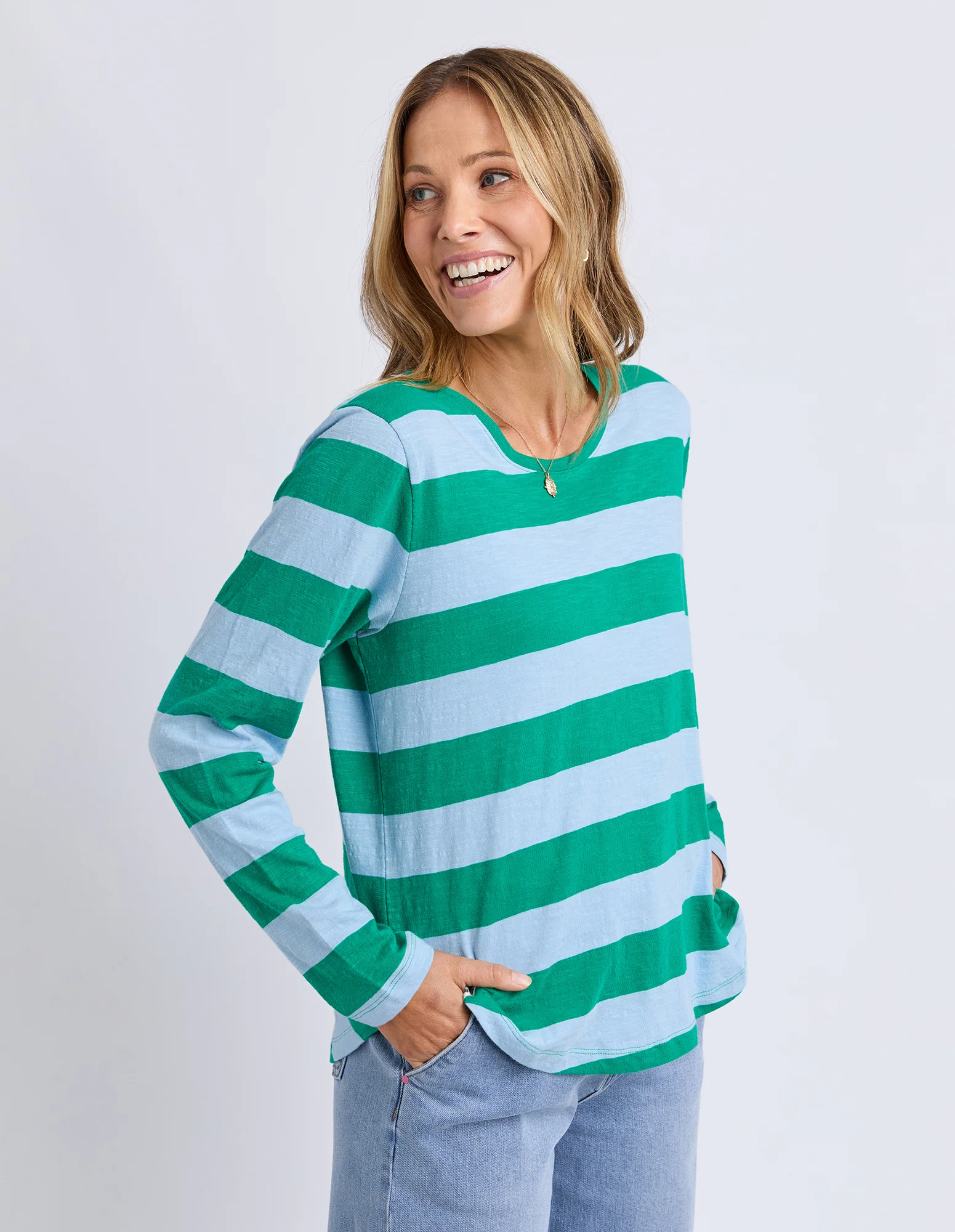 Spritz Stripe Long Sleeve Tee Turquoise/Light Blue - Image 4