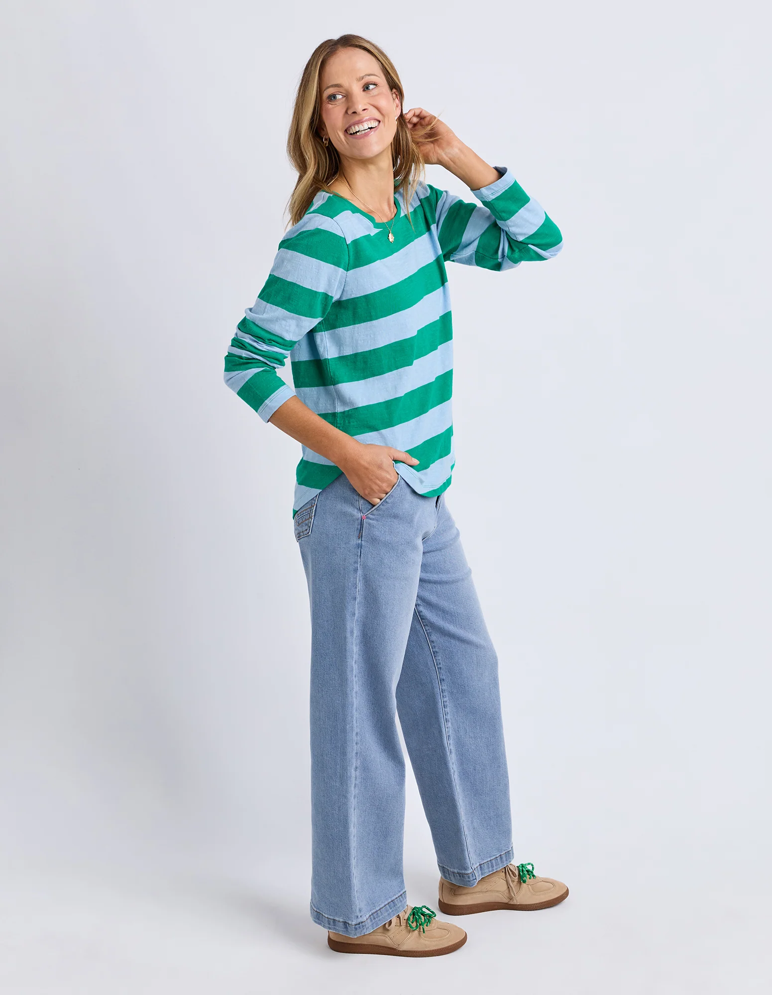 Spritz Stripe Long Sleeve Tee Turquoise/Light Blue - Image 6