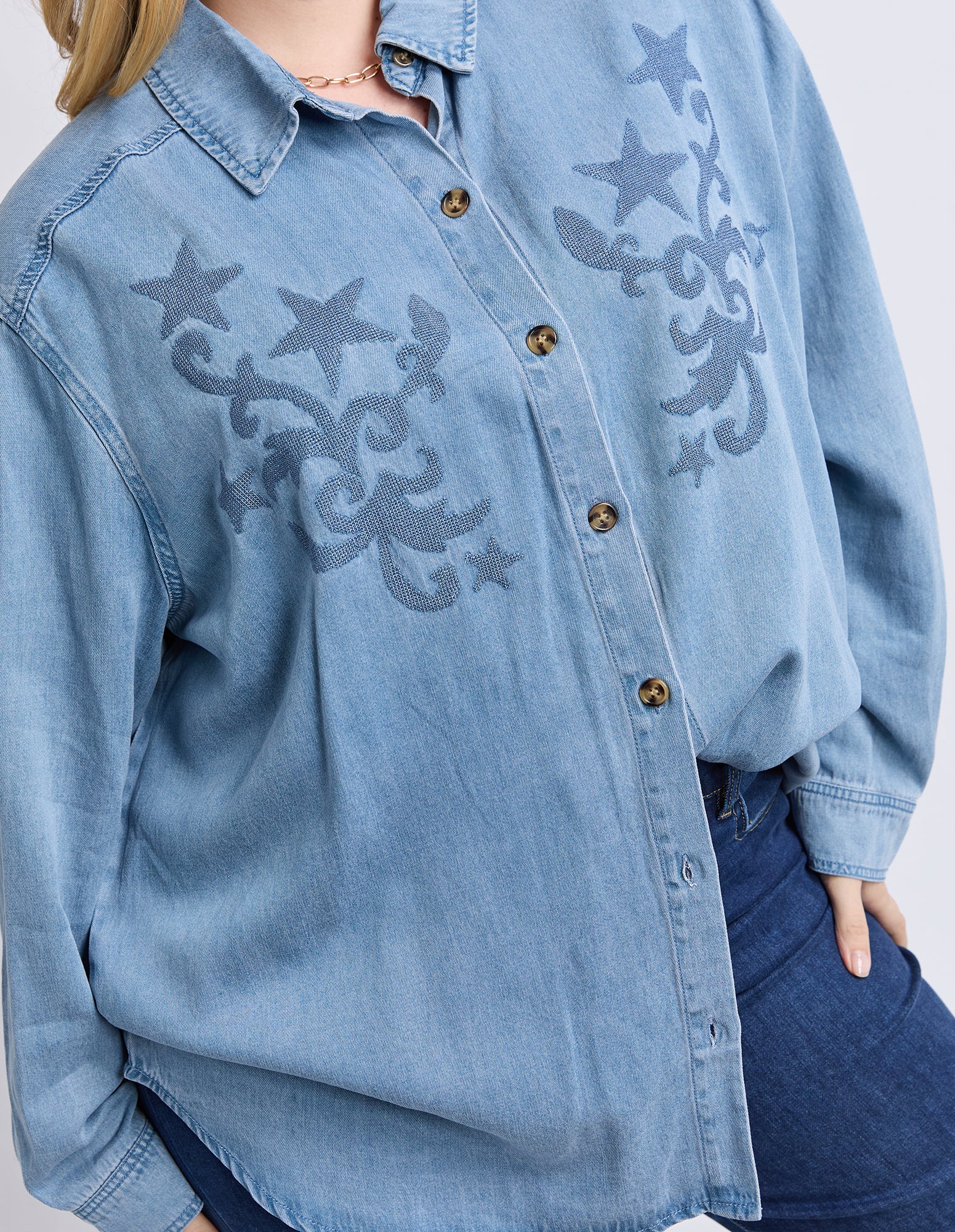 Star Denim Shirt Light Blue Wash - Image 10