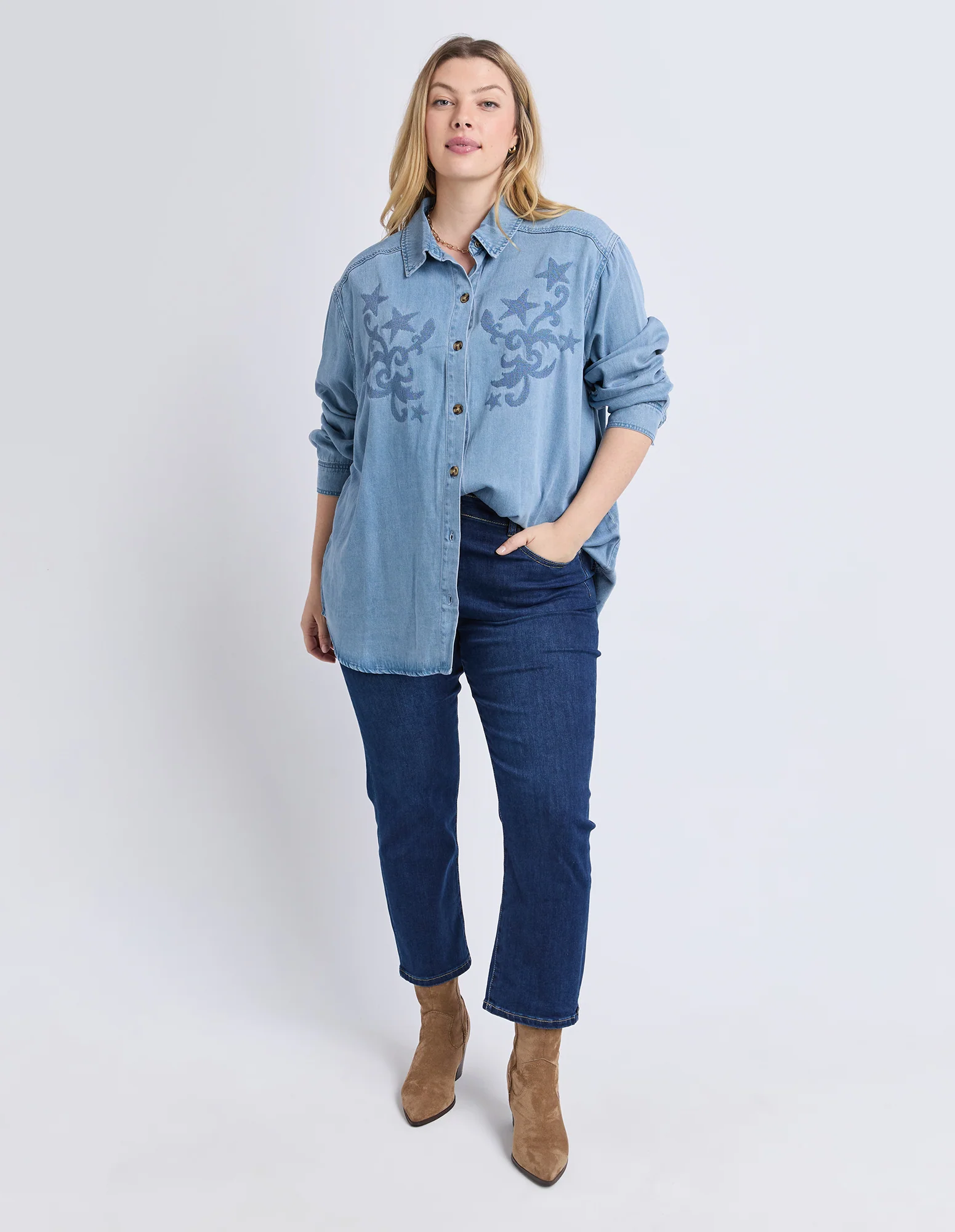 Star Denim Shirt Light Blue Wash - Image 4