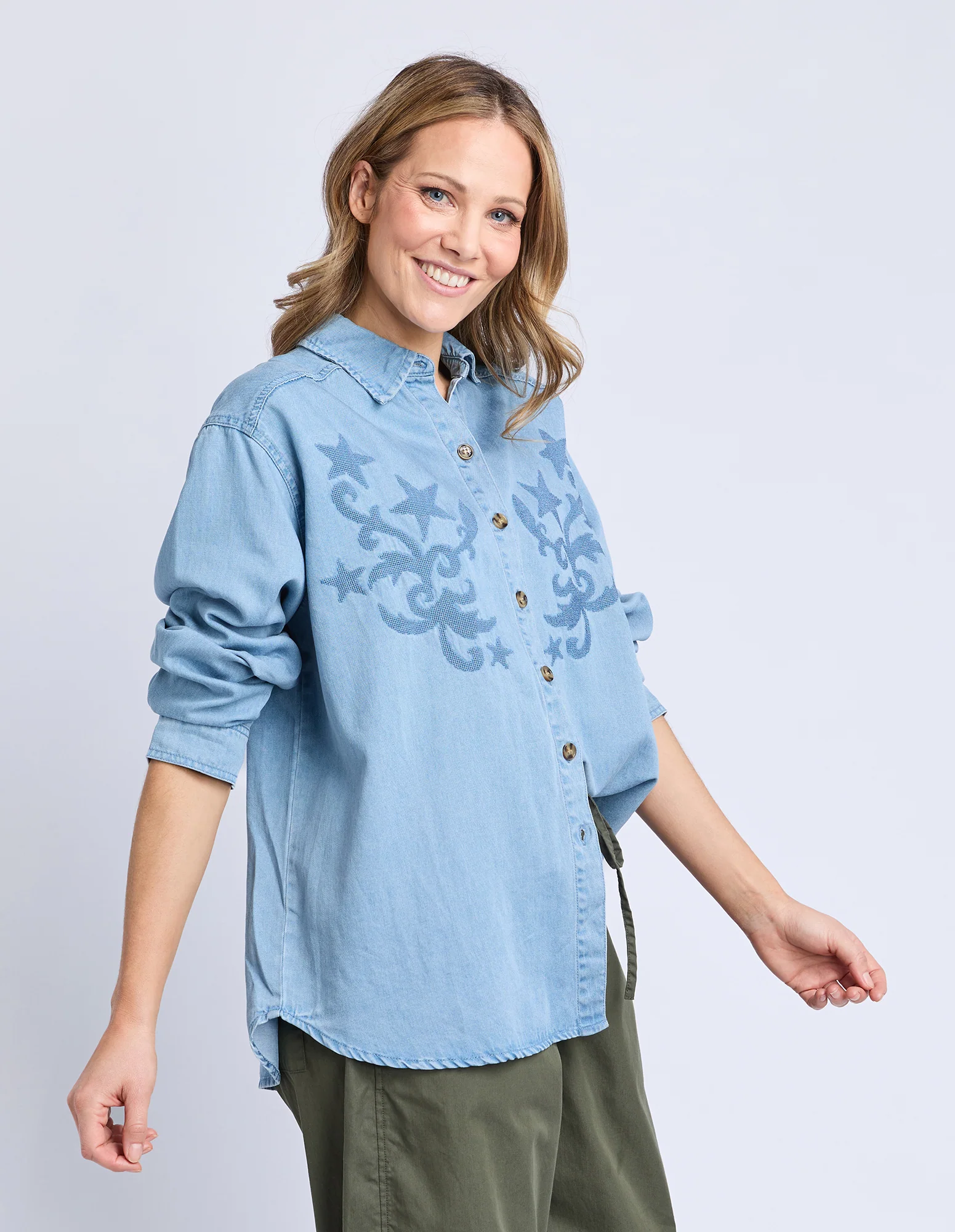 Star Denim Shirt Light Blue Wash - Image 7